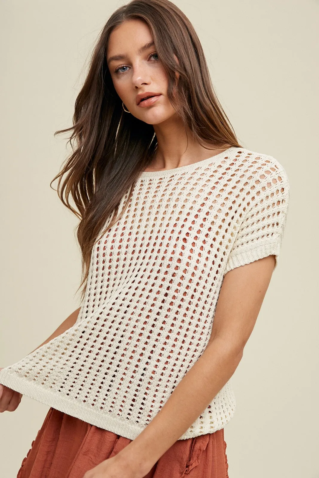 Cream Open Knit Top sold by Pinkblush