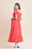 Red Square Neck Puff Sleeve Top And Midi Skirt Set sold by Pinkblush