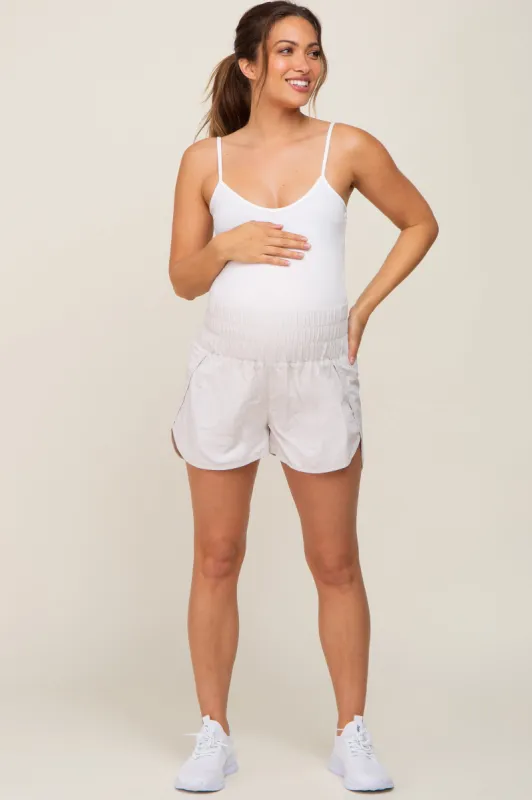 Ivory Curved Hem Active Maternity Shorts sold by Pinkblush