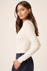 Ivory Texture Rib Knit Corset Detail Bodysuit sold by Pinkblush