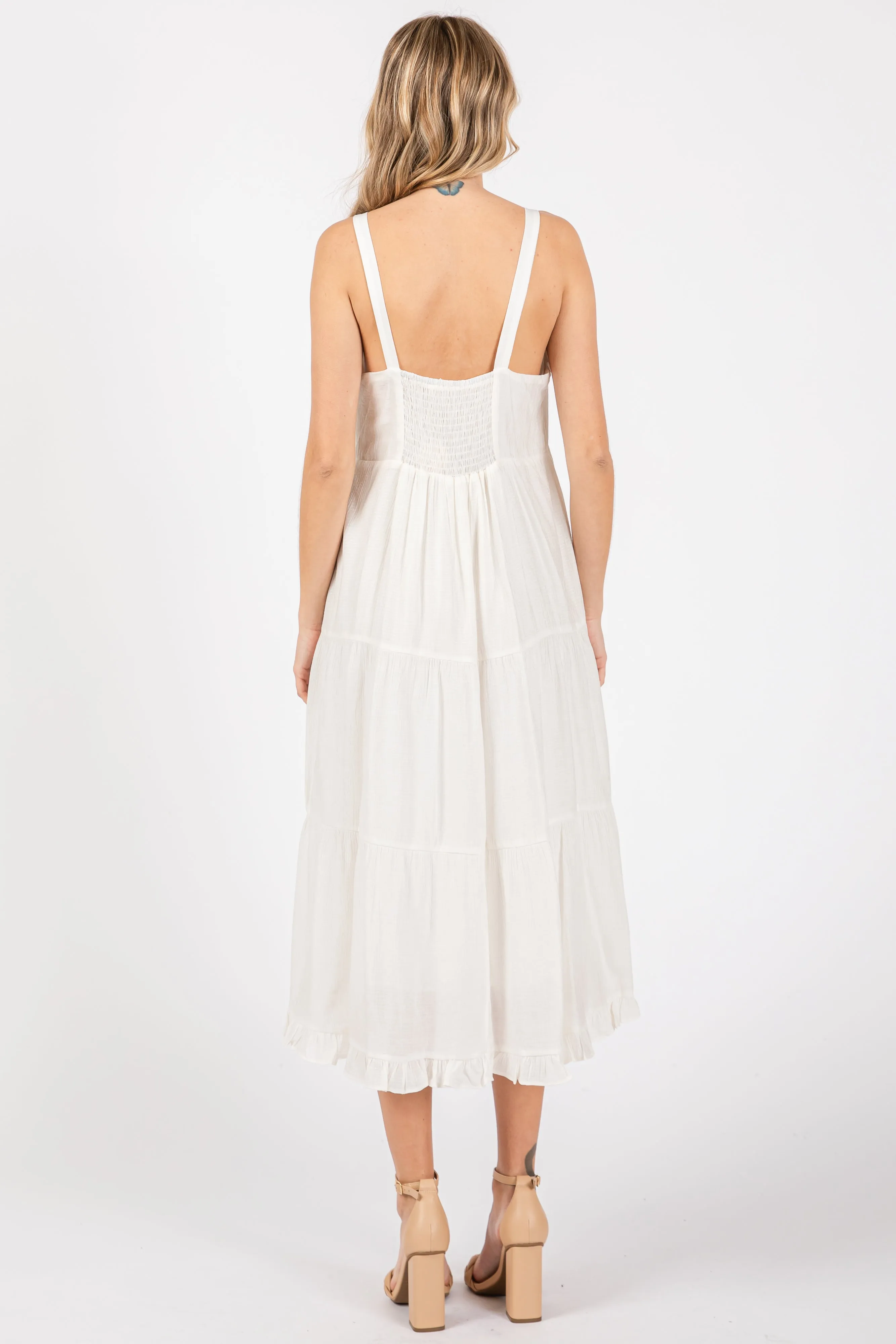 White Sleeveless Button Tiered Midi Dress sold by Pinkblush product image thumbnail 3