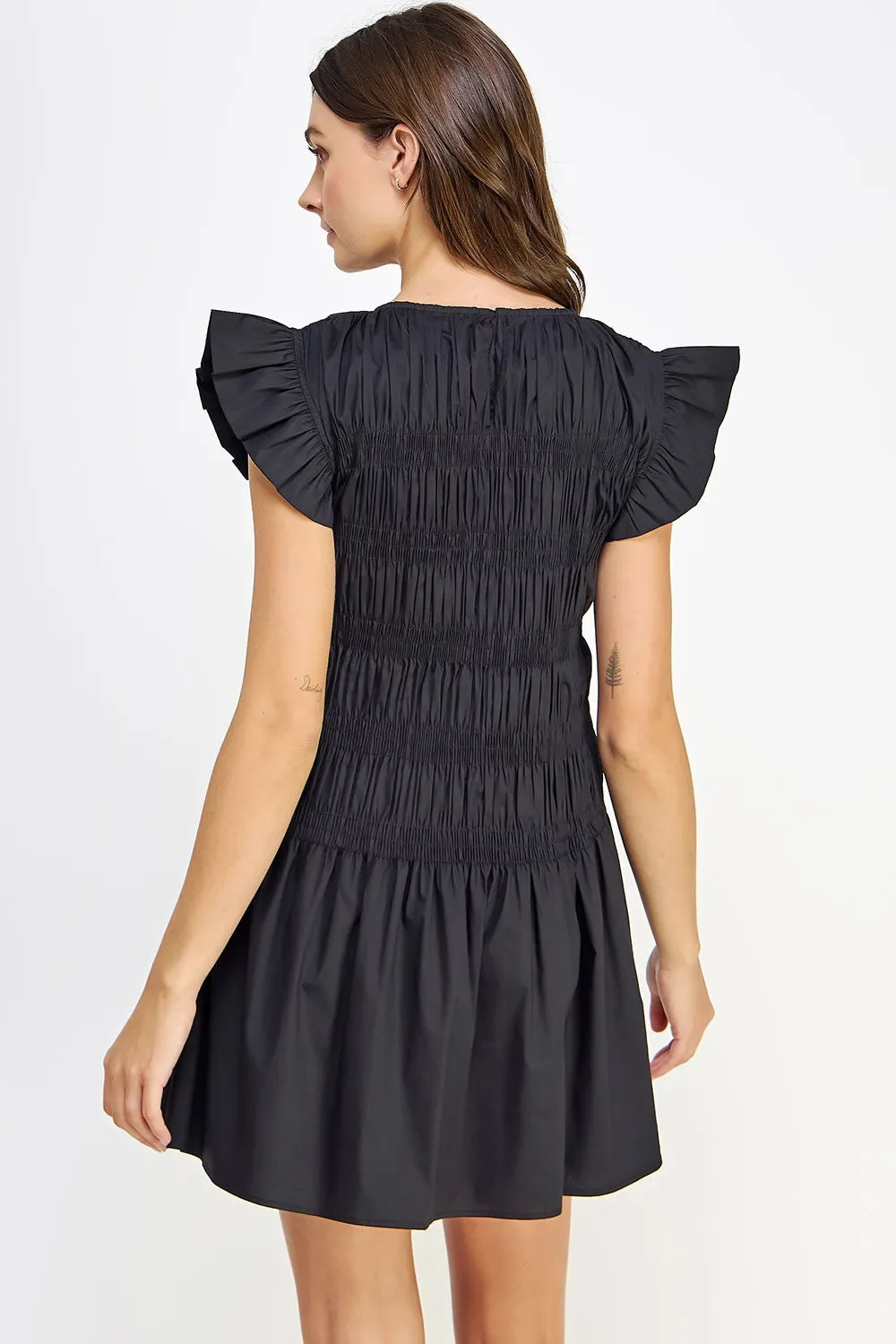 Black Smocked Bodice Poplin Mini Dress sold by Pinkblush product image thumbnail 3