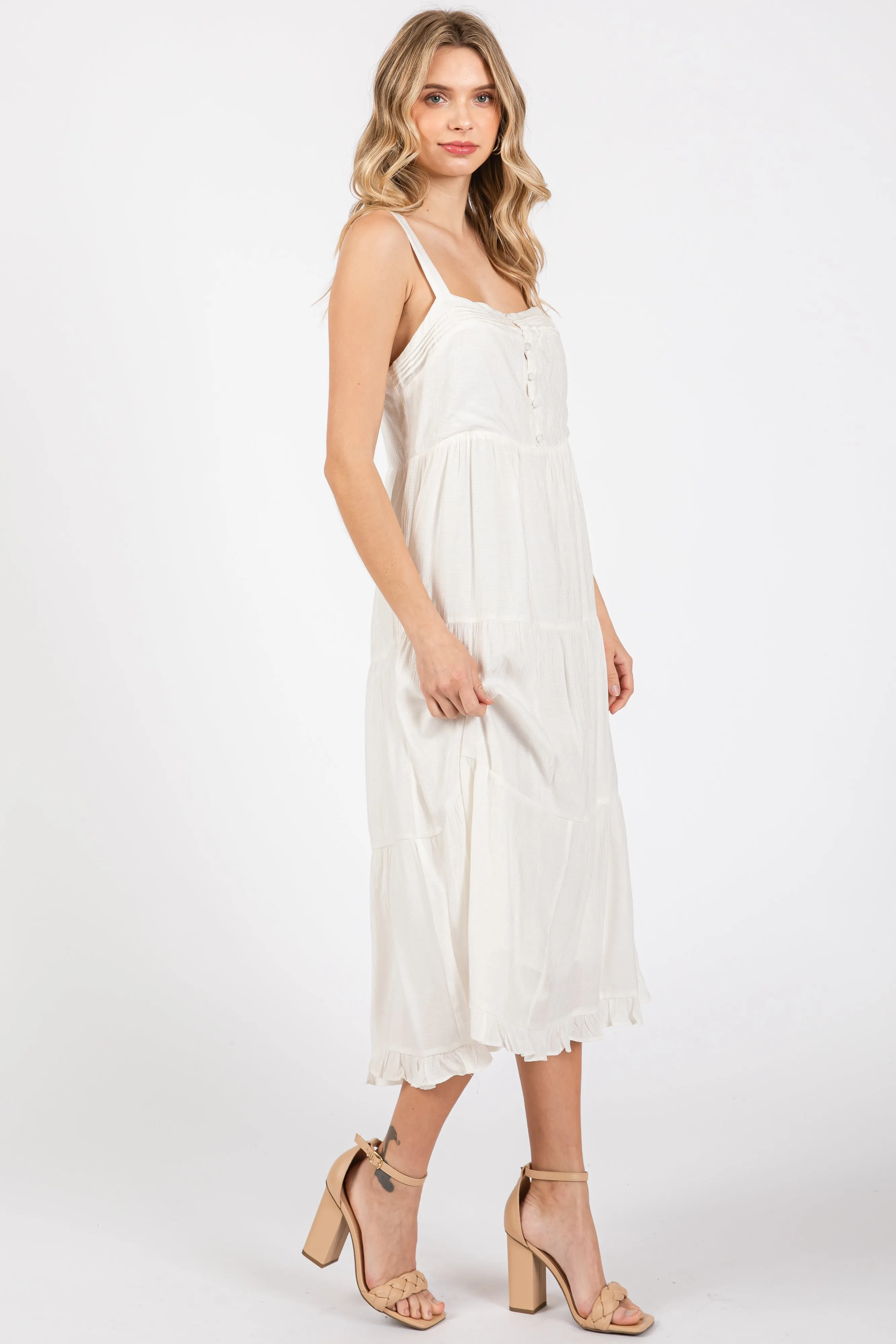 White Sleeveless Button Tiered Midi Dress sold by Pinkblush product image thumbnail 2