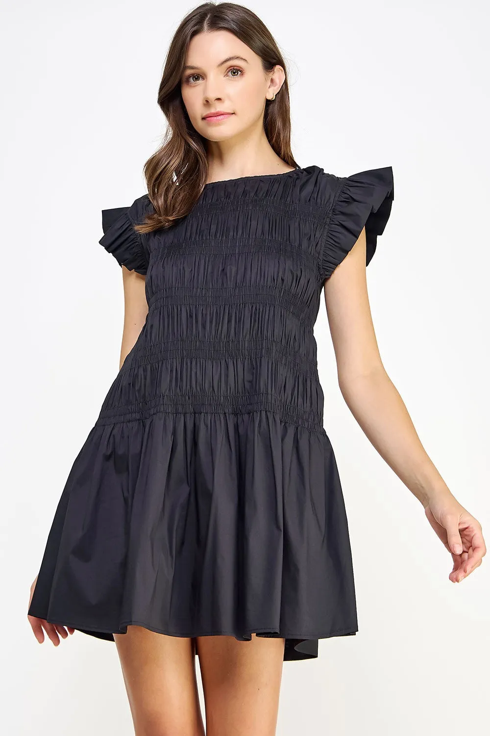 Black Smocked Bodice Poplin Mini Dress sold by Pinkblush product image thumbnail 2