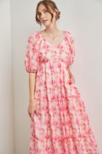 Fuchsia Watercolor Floral Midi Dress sold by Pinkblush