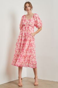 Fuchsia Watercolor Floral Midi Dress sold by Pinkblush