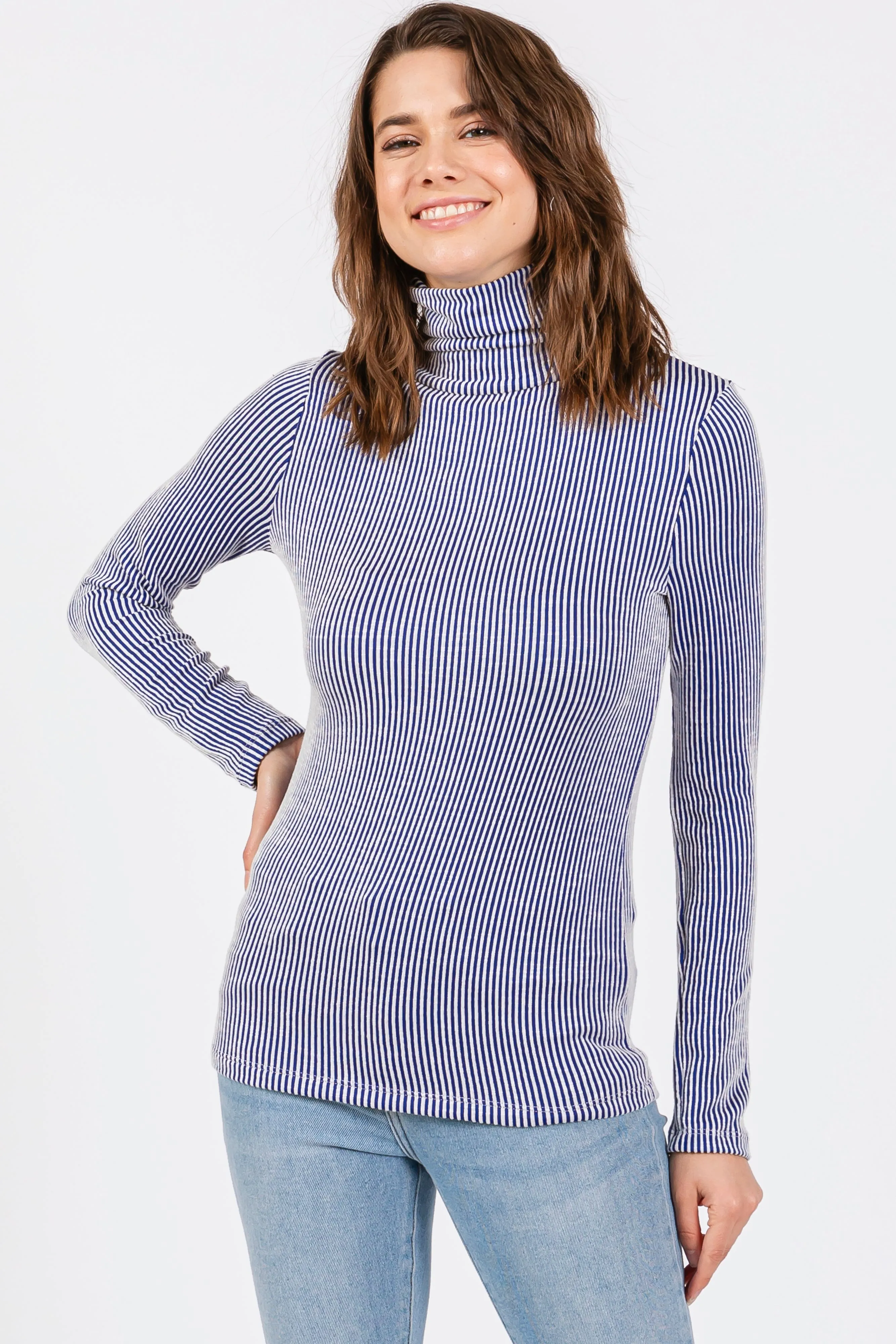 Blue Ribbed Maternity Turtleneck Top sold by Pinkblush product image thumbnail 4