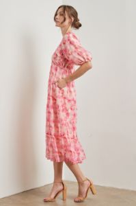 Fuchsia Watercolor Floral Midi Dress sold by Pinkblush