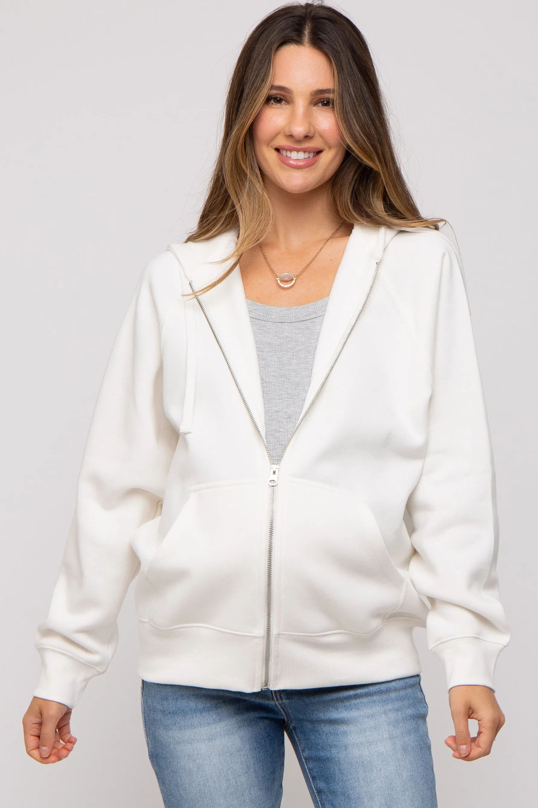 Ivory Front Zipper Hooded Maternity Sweater sold by Pinkblush product image thumbnail 2