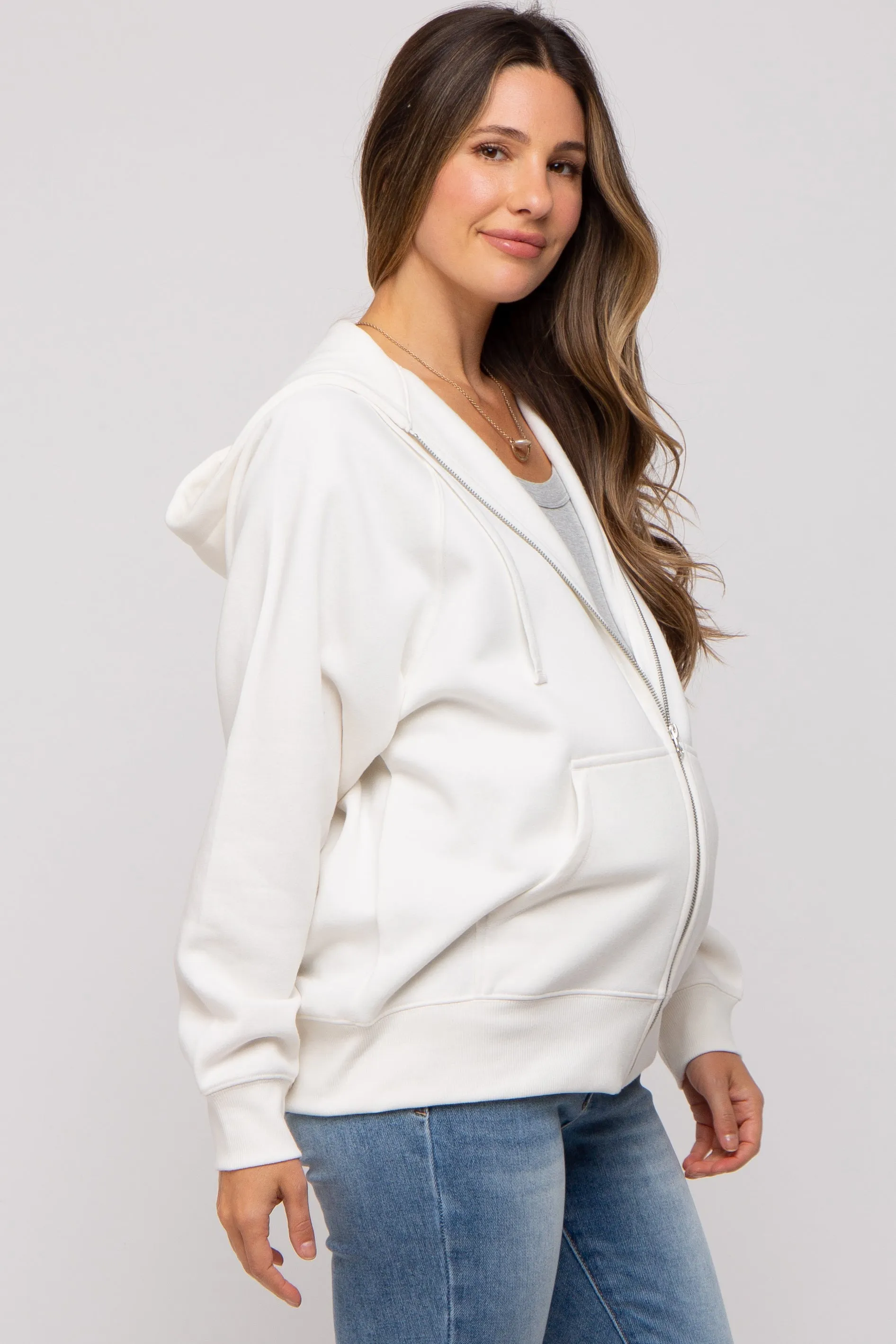 Ivory Front Zipper Hooded Maternity Sweater sold by Pinkblush product image thumbnail 3