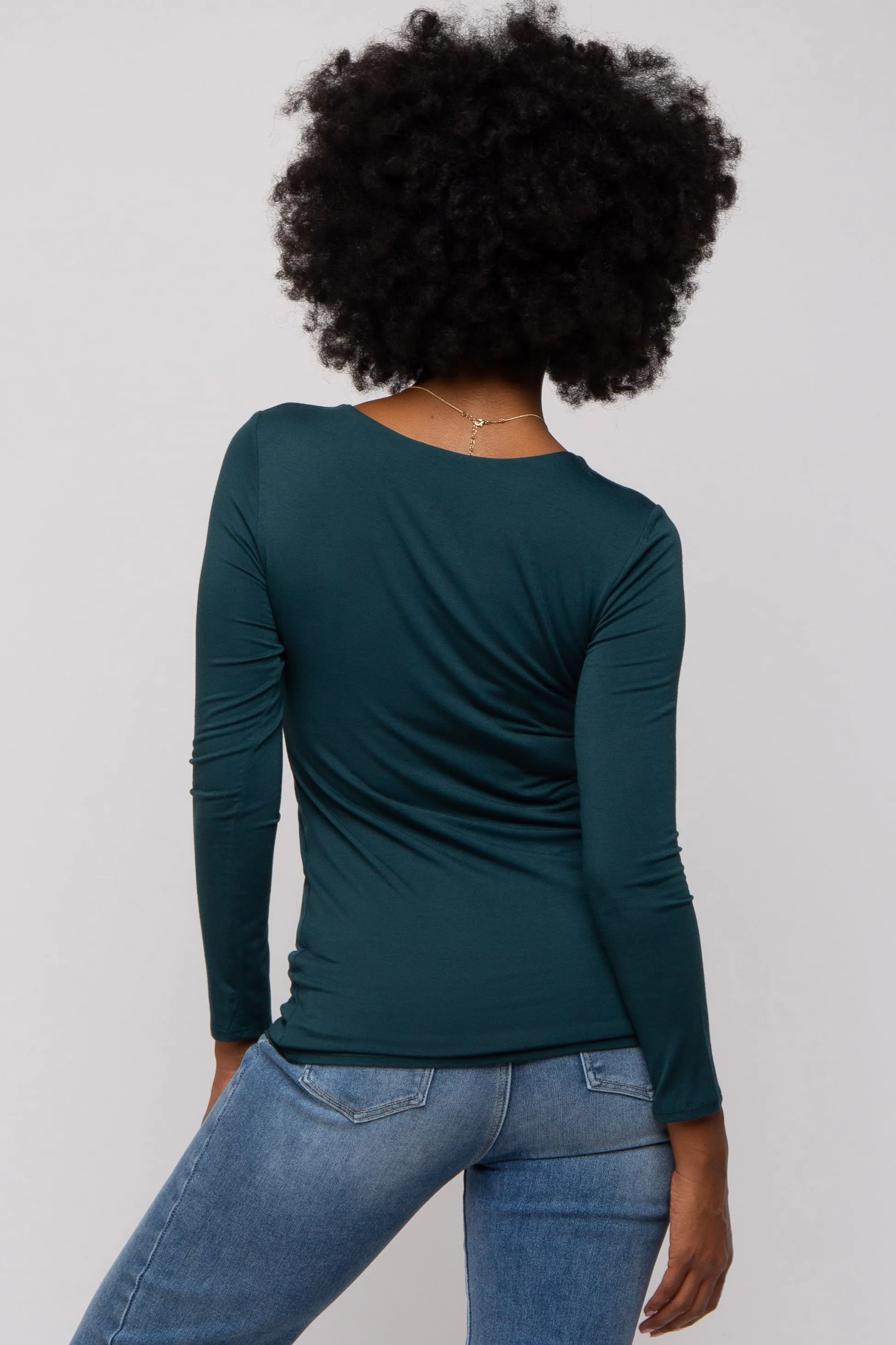 Forest Green V-Neck Long Sleeve Top sold by Pinkblush product image thumbnail 3