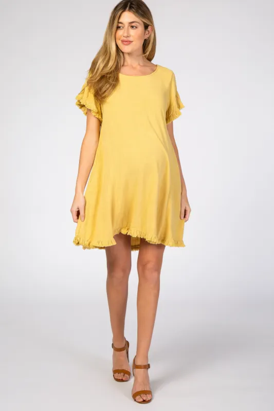 Yellow Fringe Linen Maternity Dress sold by Pinkblush