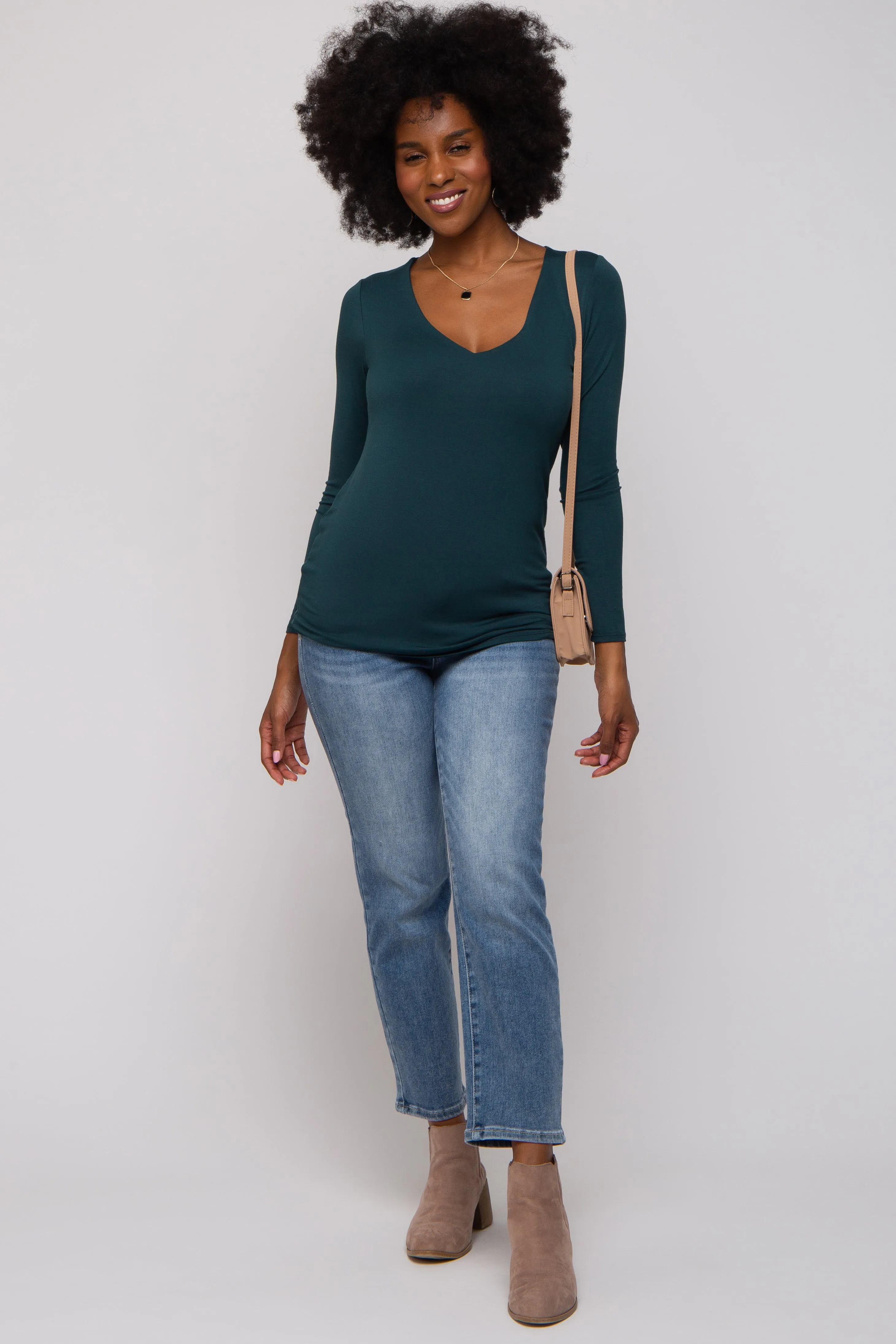 Forest Green V-Neck Long Sleeve Top sold by Pinkblush product image thumbnail 4