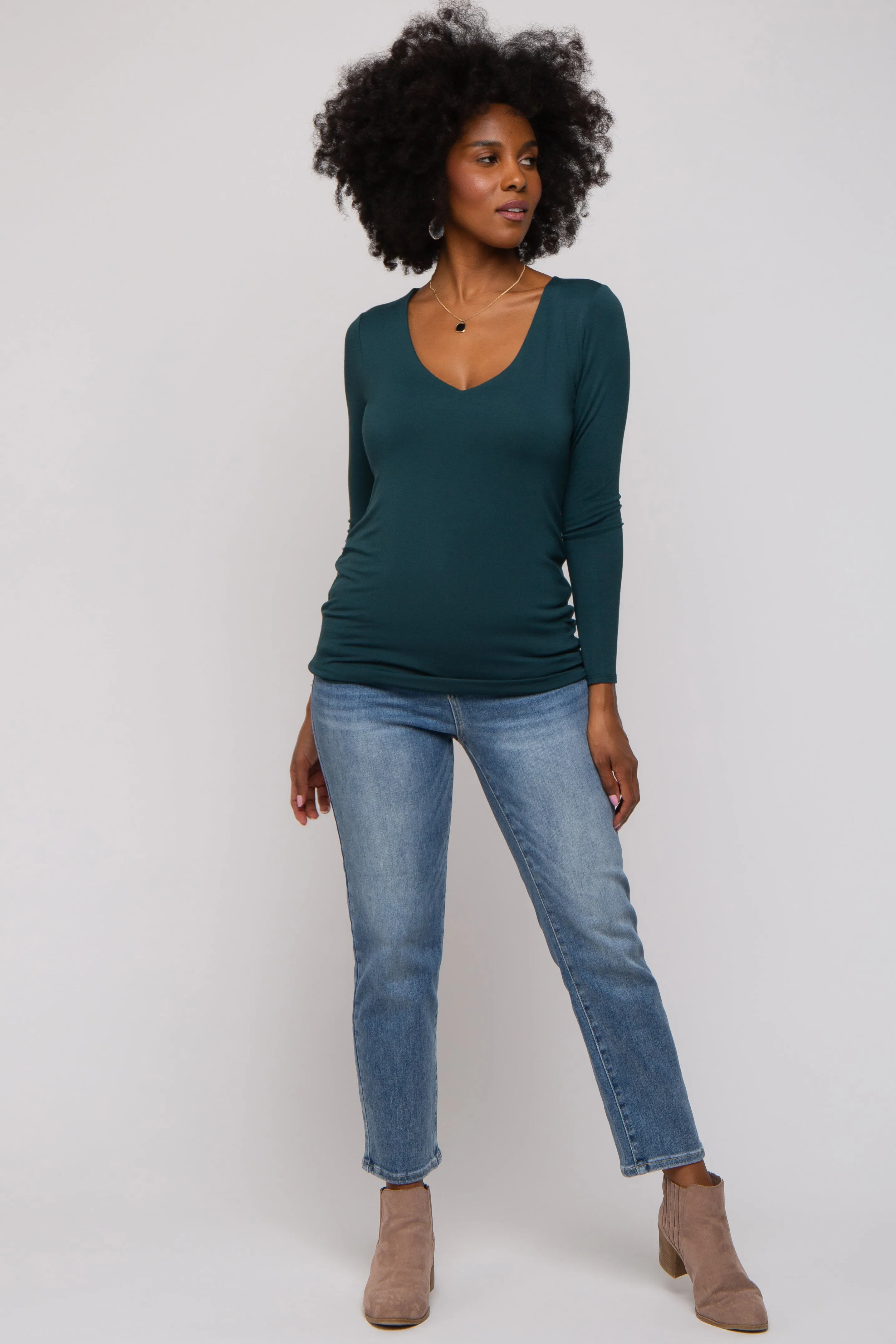Forest Green V-Neck Long Sleeve Top sold by Pinkblush product image thumbnail 5