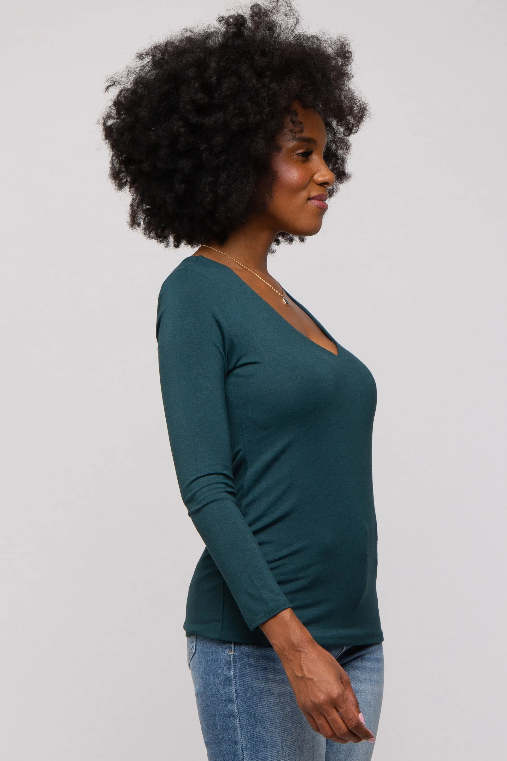 Forest Green V-Neck Long Sleeve Top sold by Pinkblush product image thumbnail 2