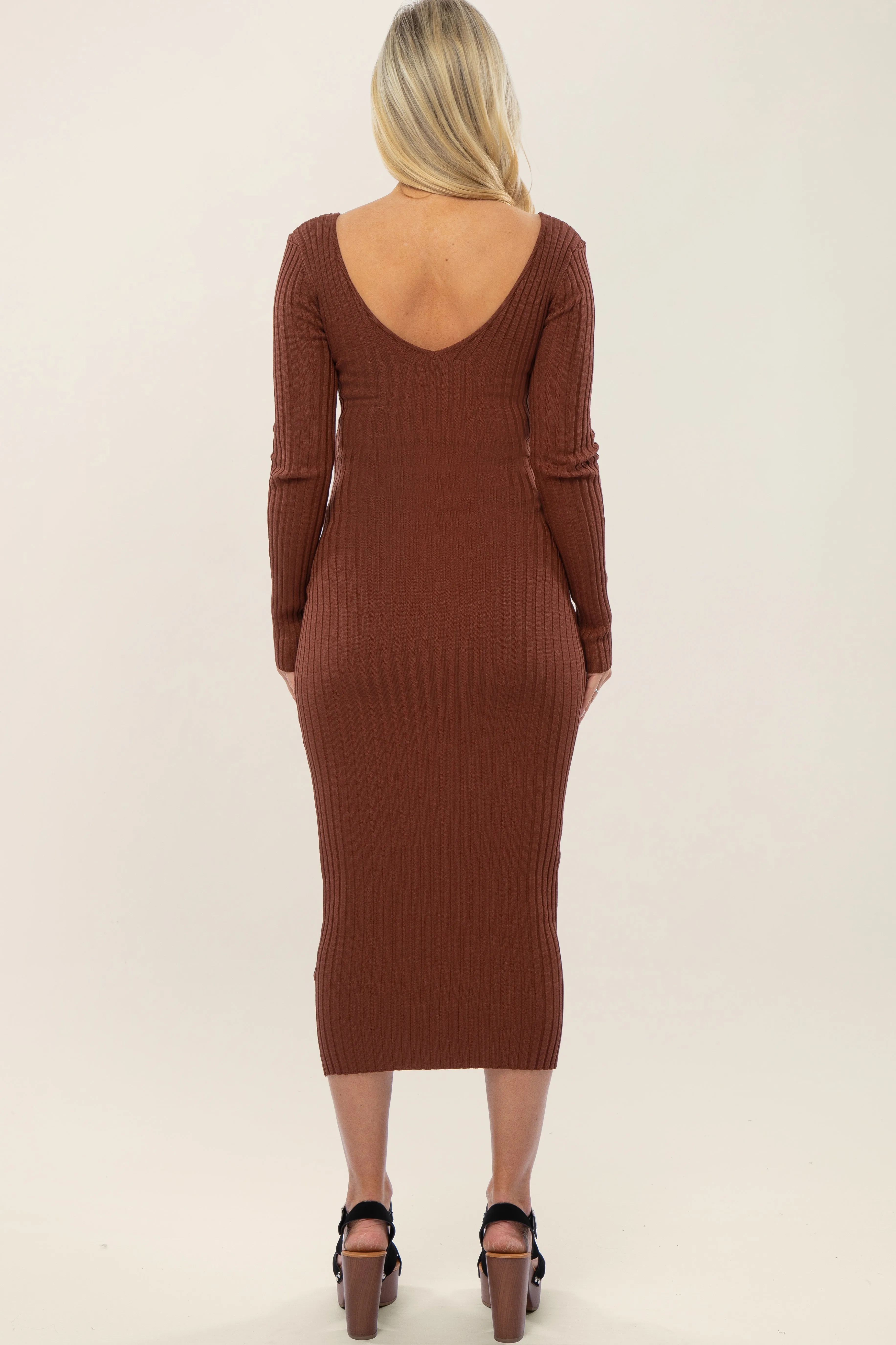 Mocha V-Neck Long Sleeve Fitted Maternity Maxi Dress sold by Pinkblush product image thumbnail 4