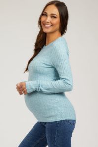 Light Blue Ribbed Long Sleeve Maternity Top sold by Pinkblush