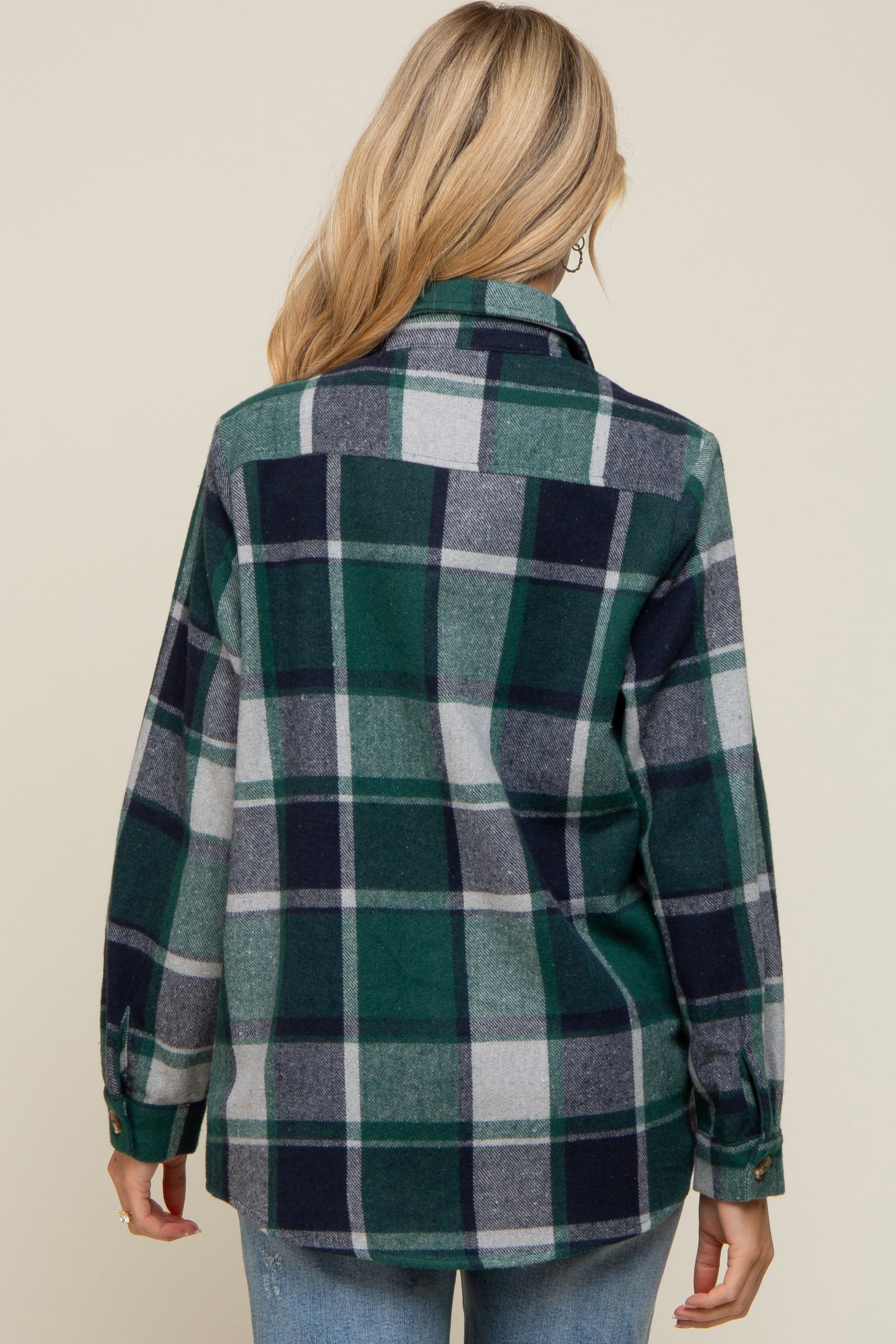 Green Plaid Maternity Shirt Jacket sold by Pinkblush product image thumbnail 3