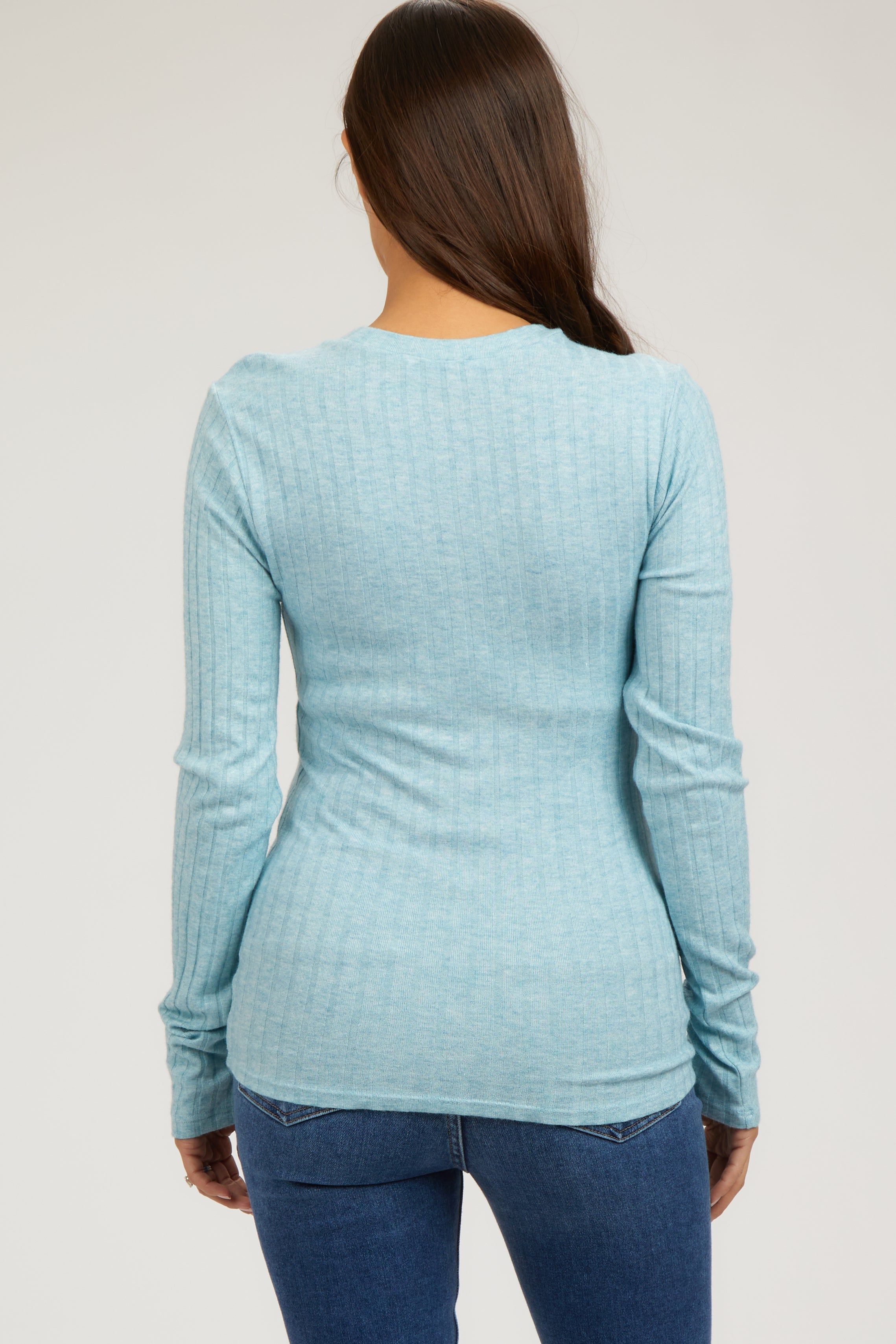 Light Blue Ribbed Long Sleeve Maternity Top sold by Pinkblush product image thumbnail 3