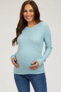 Light Blue Ribbed Long Sleeve Maternity Top sold by Pinkblush