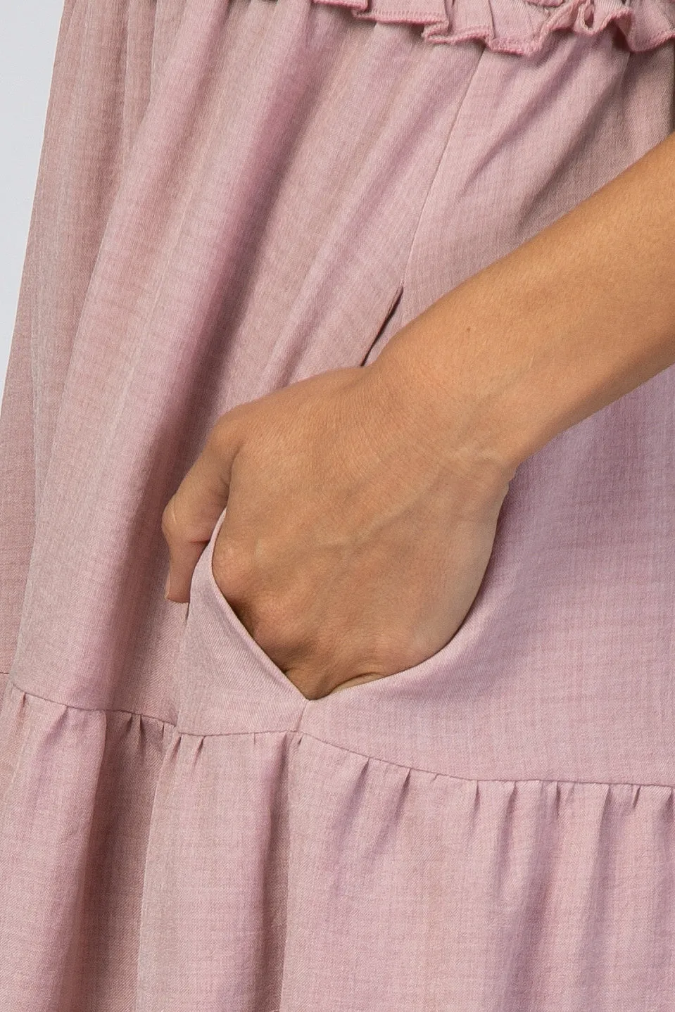 Mauve Bow Strap Tiered Midi Dress sold by Pinkblush product image thumbnail 4