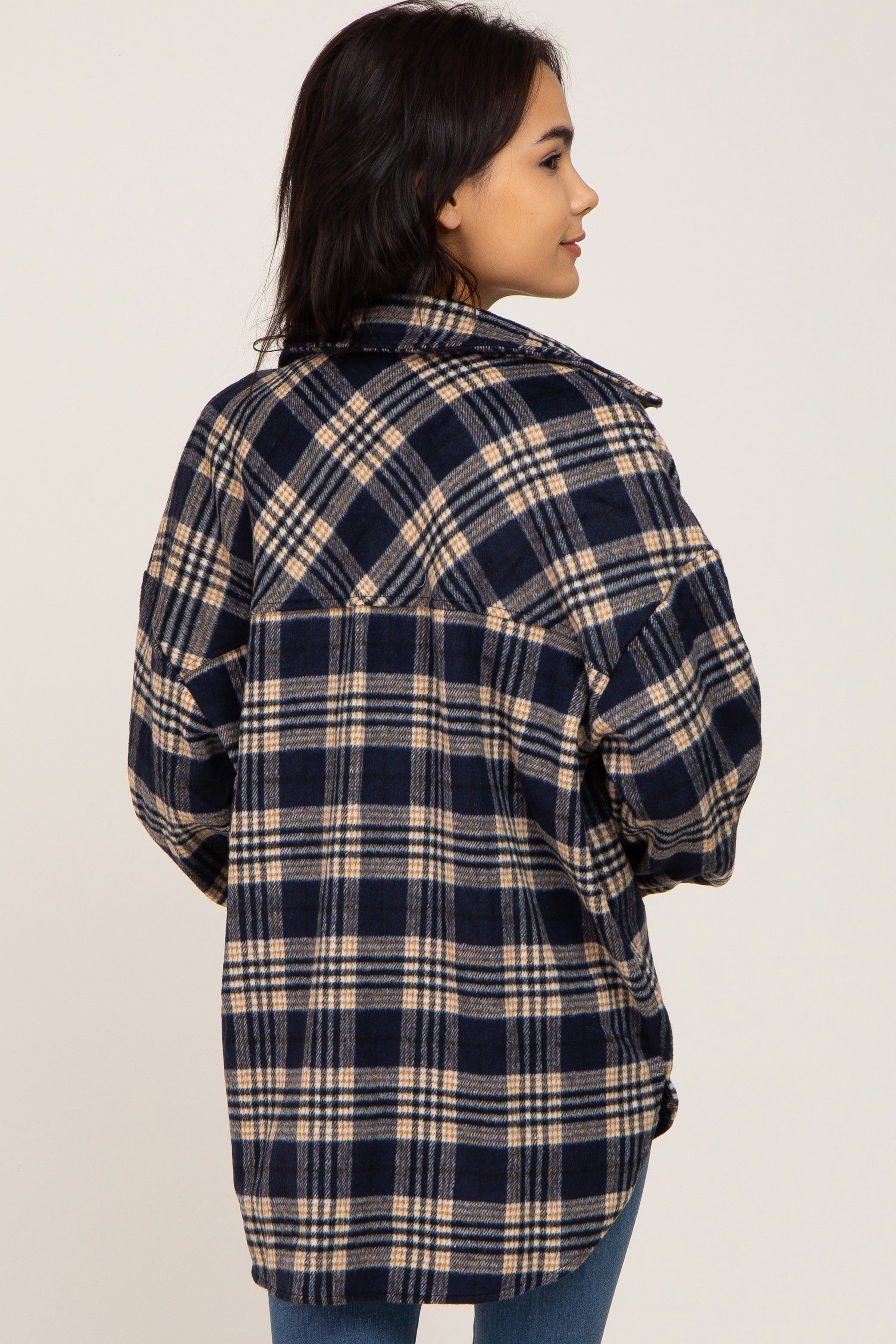 Navy Plaid Shirt Jacket sold by Pinkblush product image thumbnail 3
