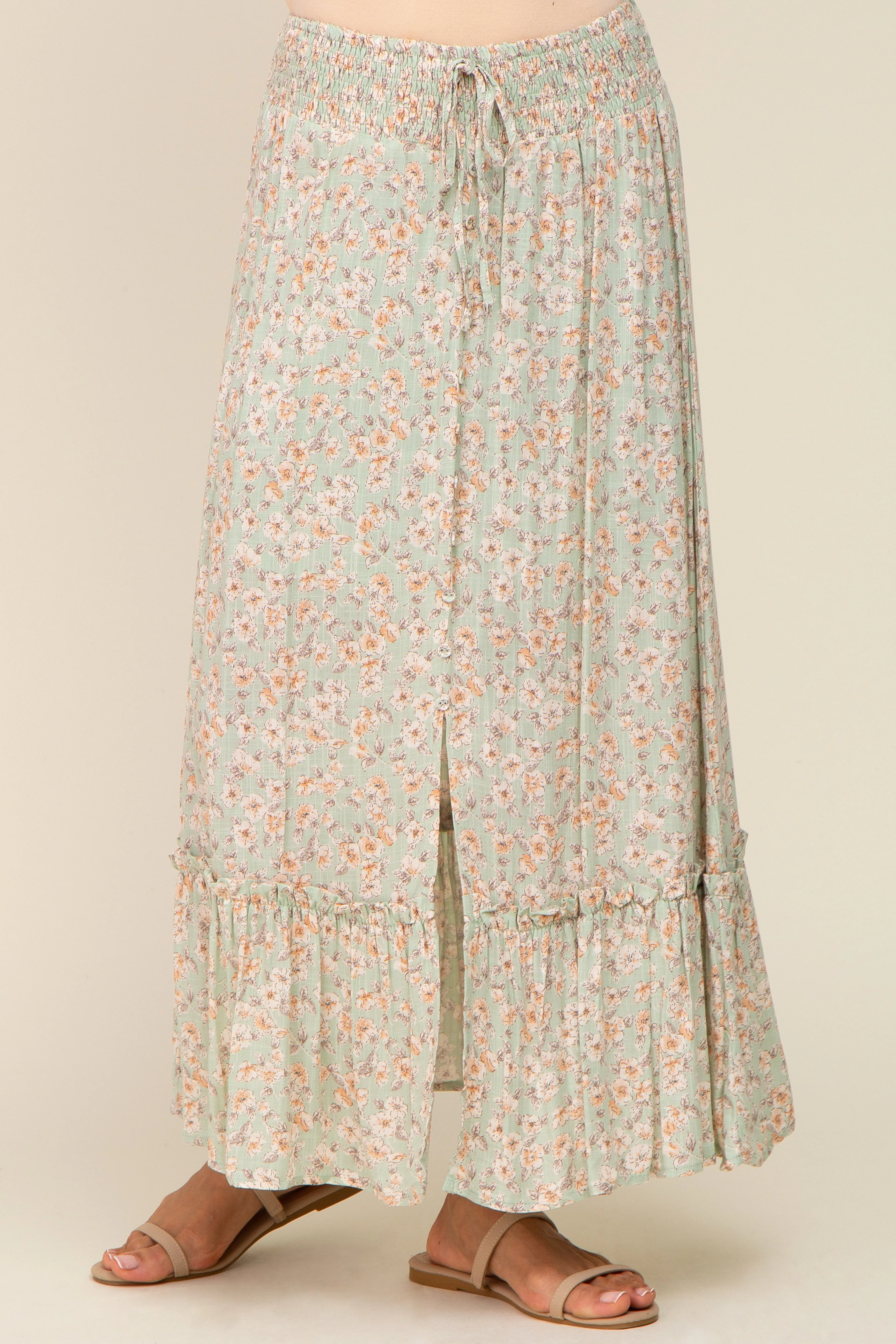 Mint Floral Button Ruffle Maxi Skirt sold by Pinkblush product image thumbnail 2