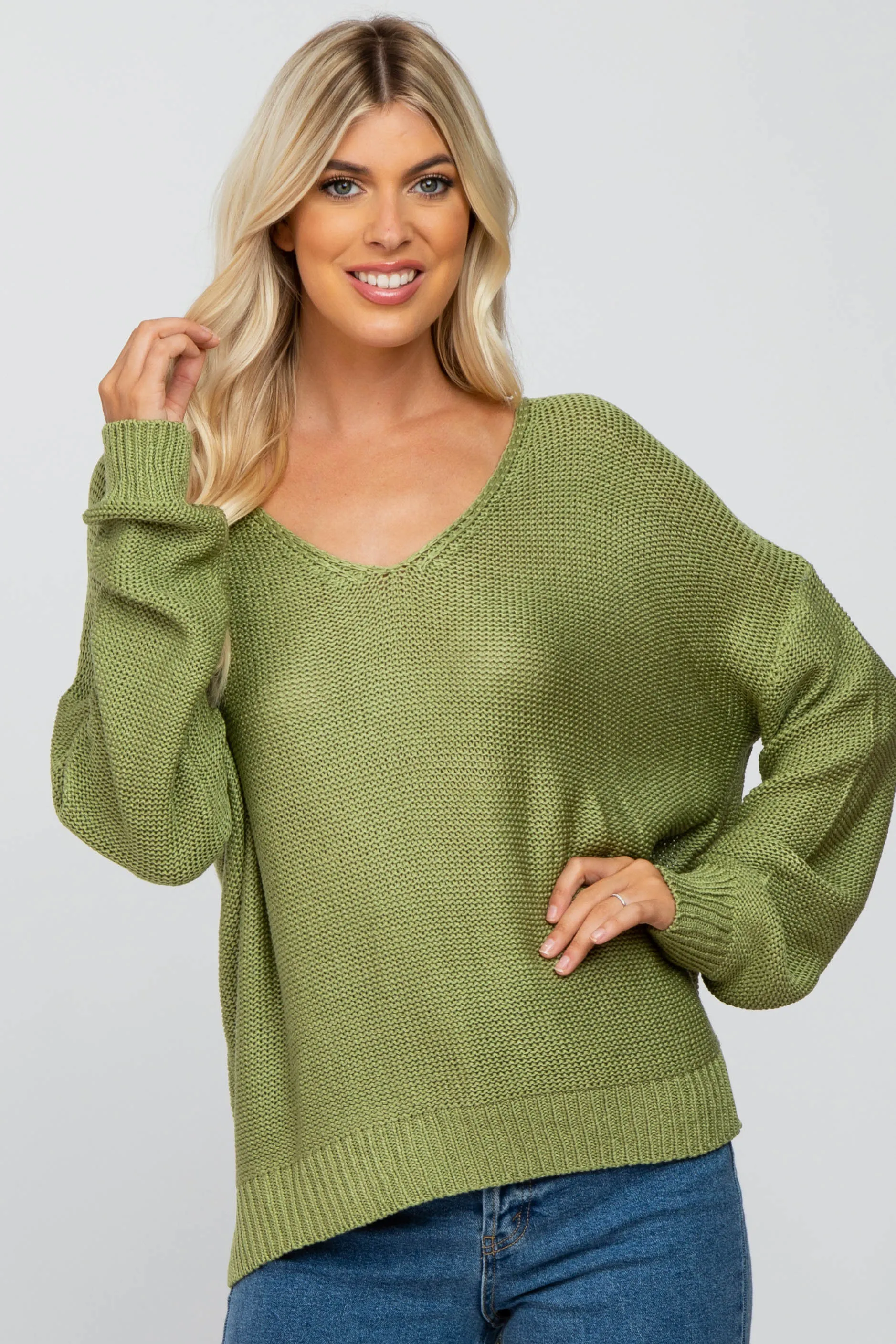Light Olive Side Slit Knit Sweater sold by Pinkblush