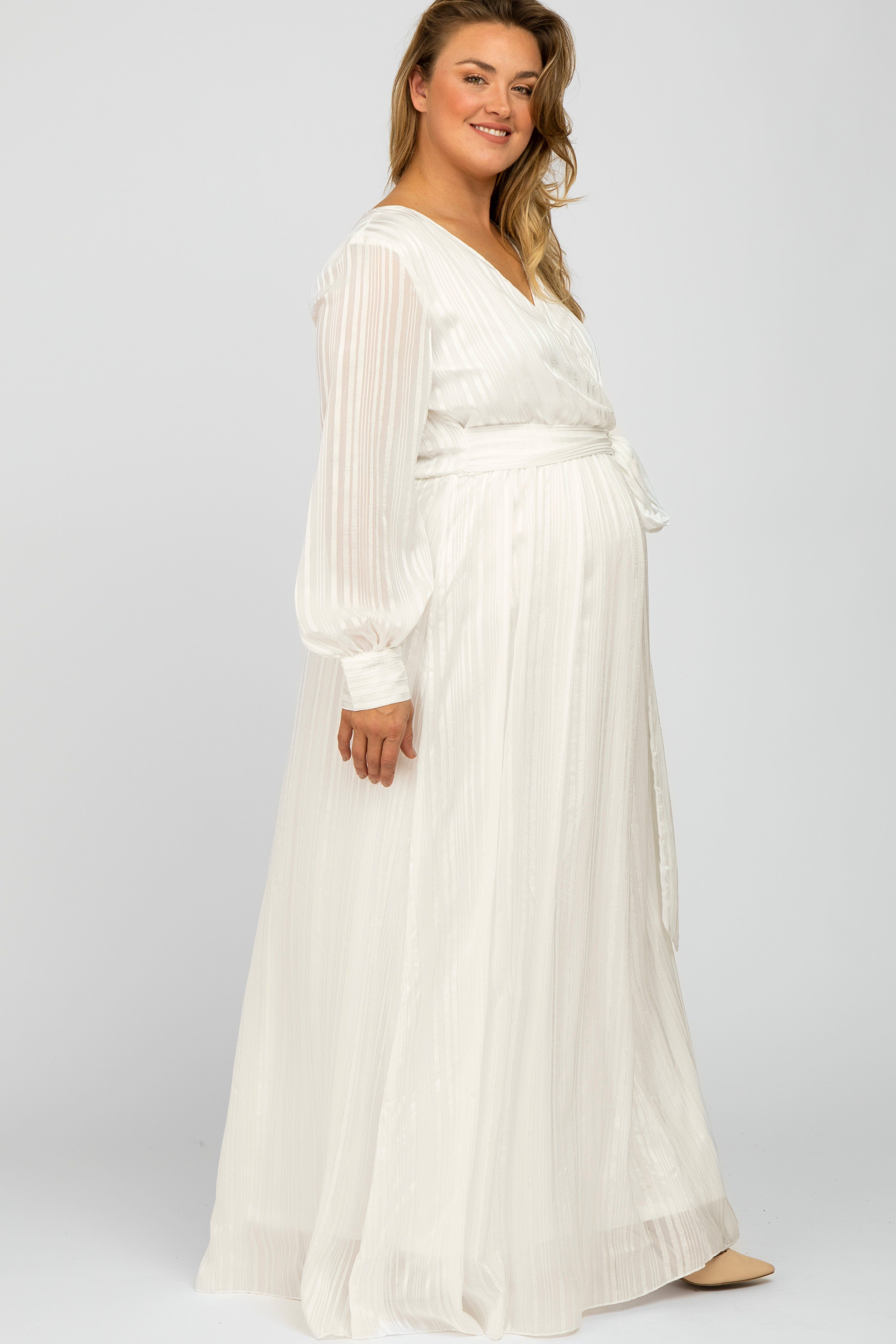 White Sparkle Chiffon Plus Maternity Maxi Dress sold by Pinkblush product image thumbnail 2