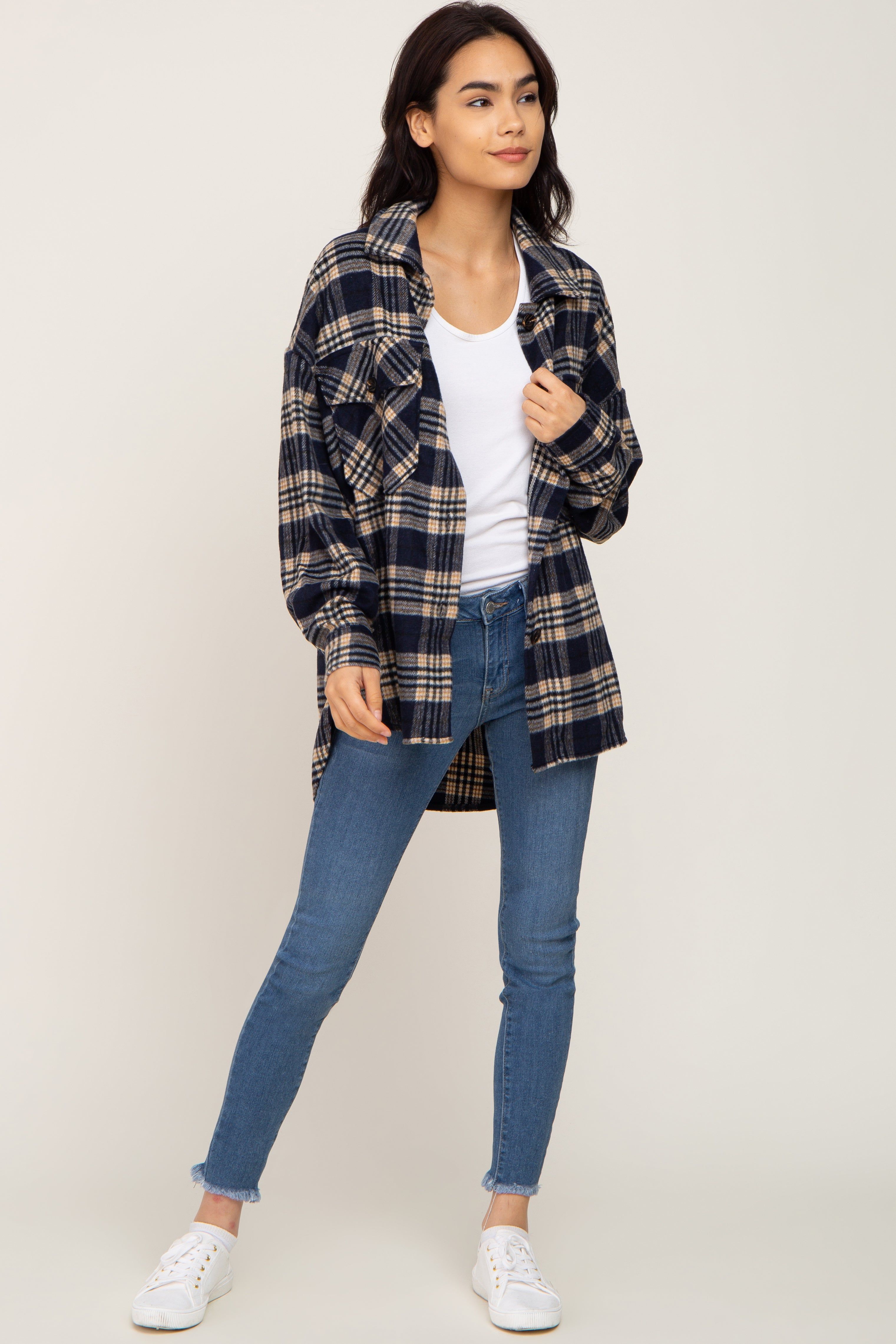 Navy Plaid Shirt Jacket sold by Pinkblush product image thumbnail 4
