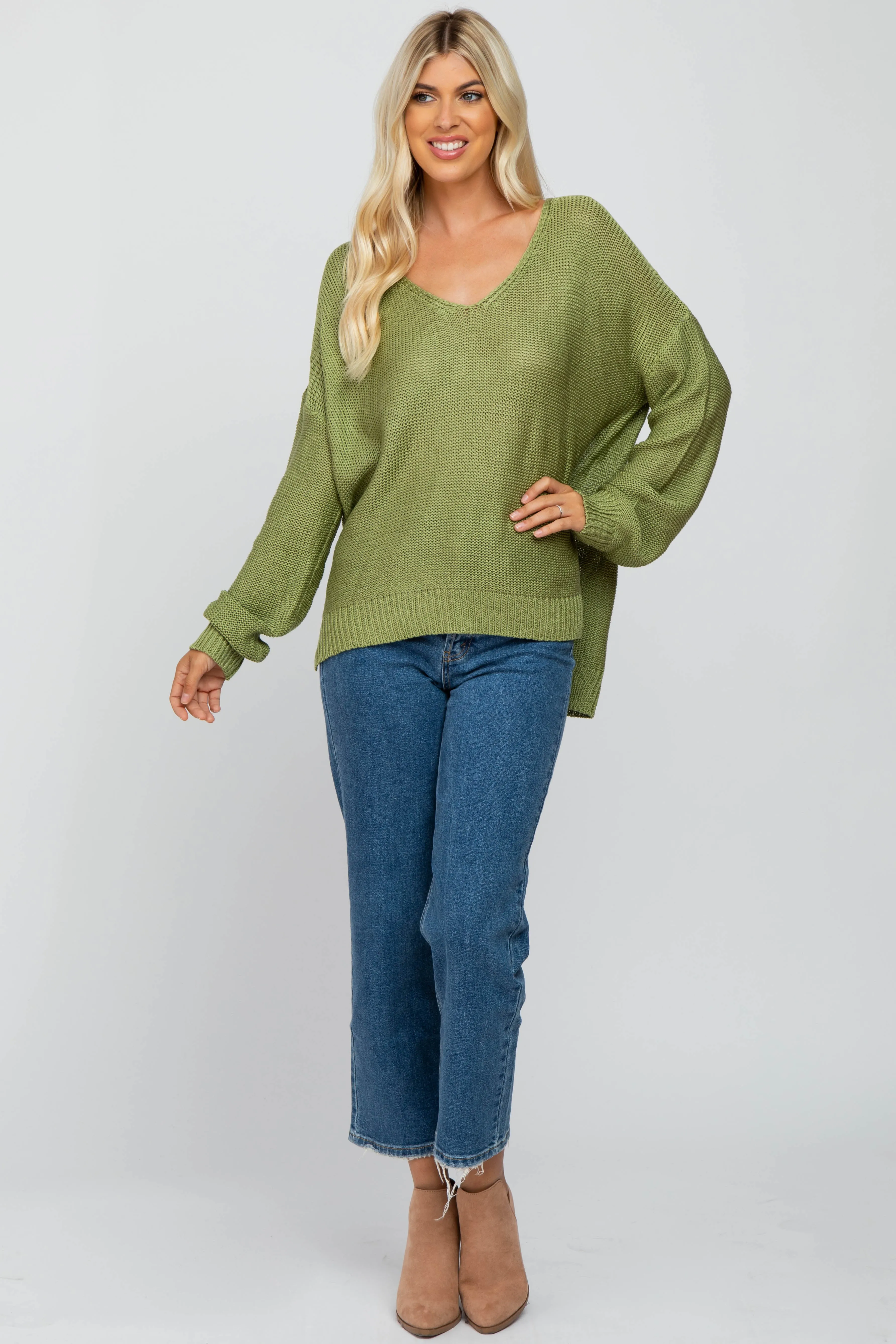 Light Olive Side Slit Knit Sweater sold by Pinkblush product image thumbnail 2