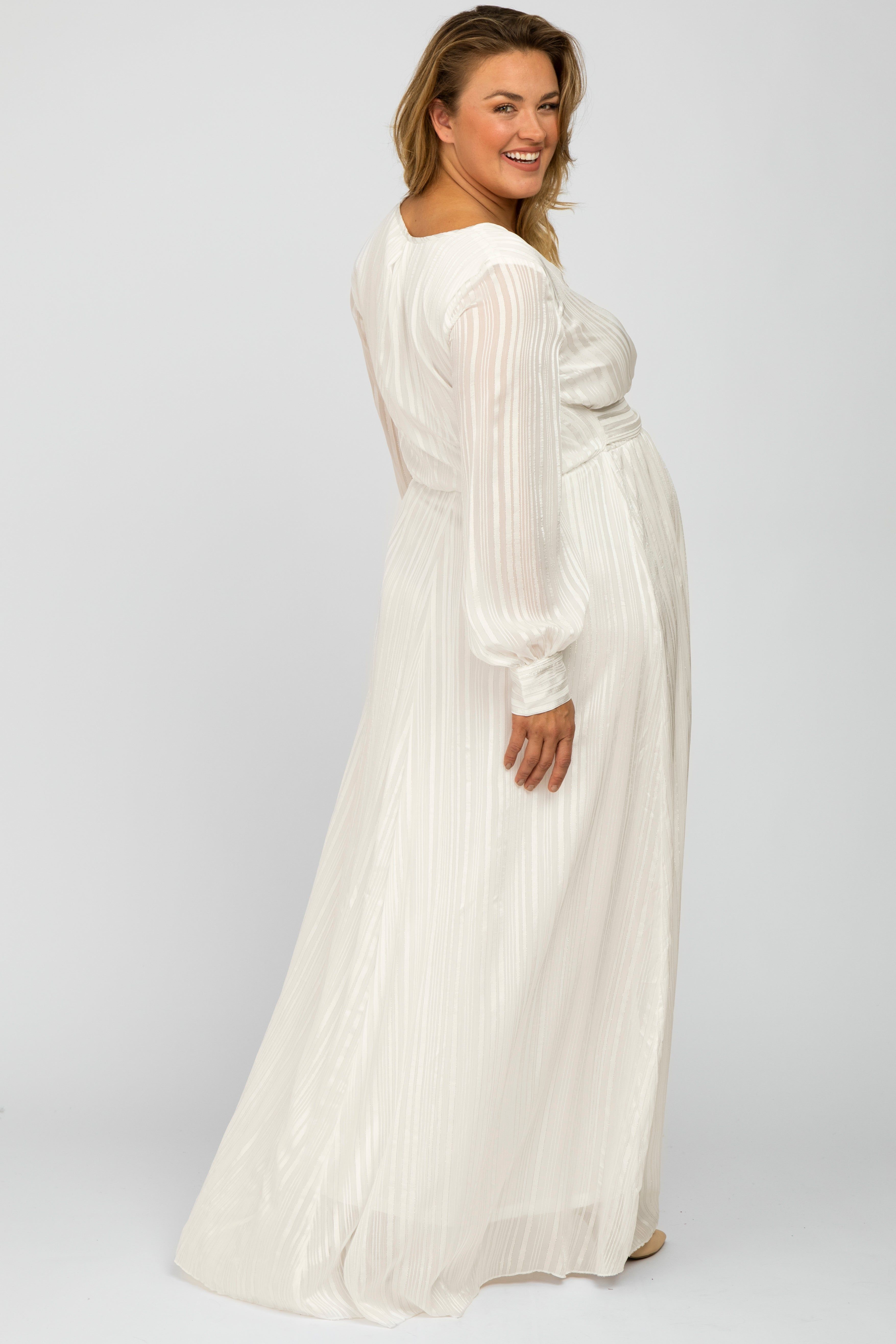 White Sparkle Chiffon Plus Maternity Maxi Dress sold by Pinkblush product image thumbnail 3