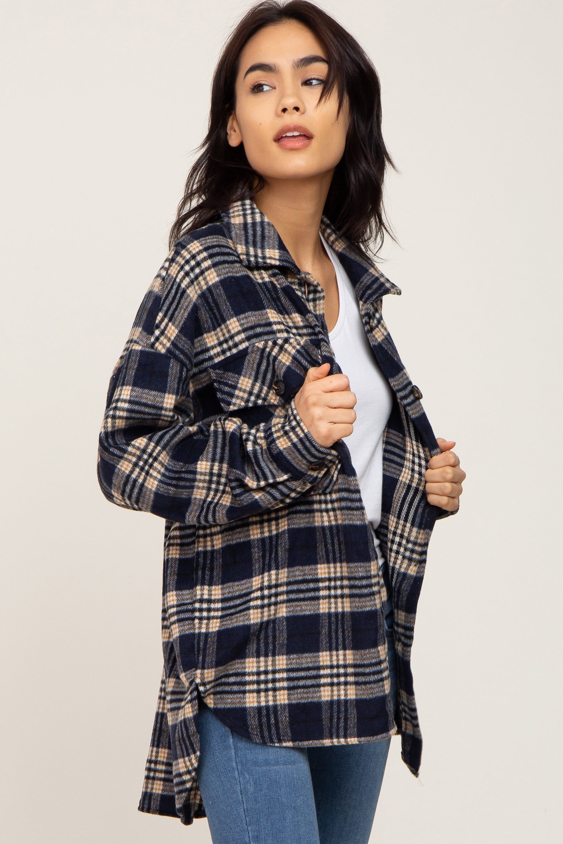 Navy Plaid Shirt Jacket sold by Pinkblush product image thumbnail 2