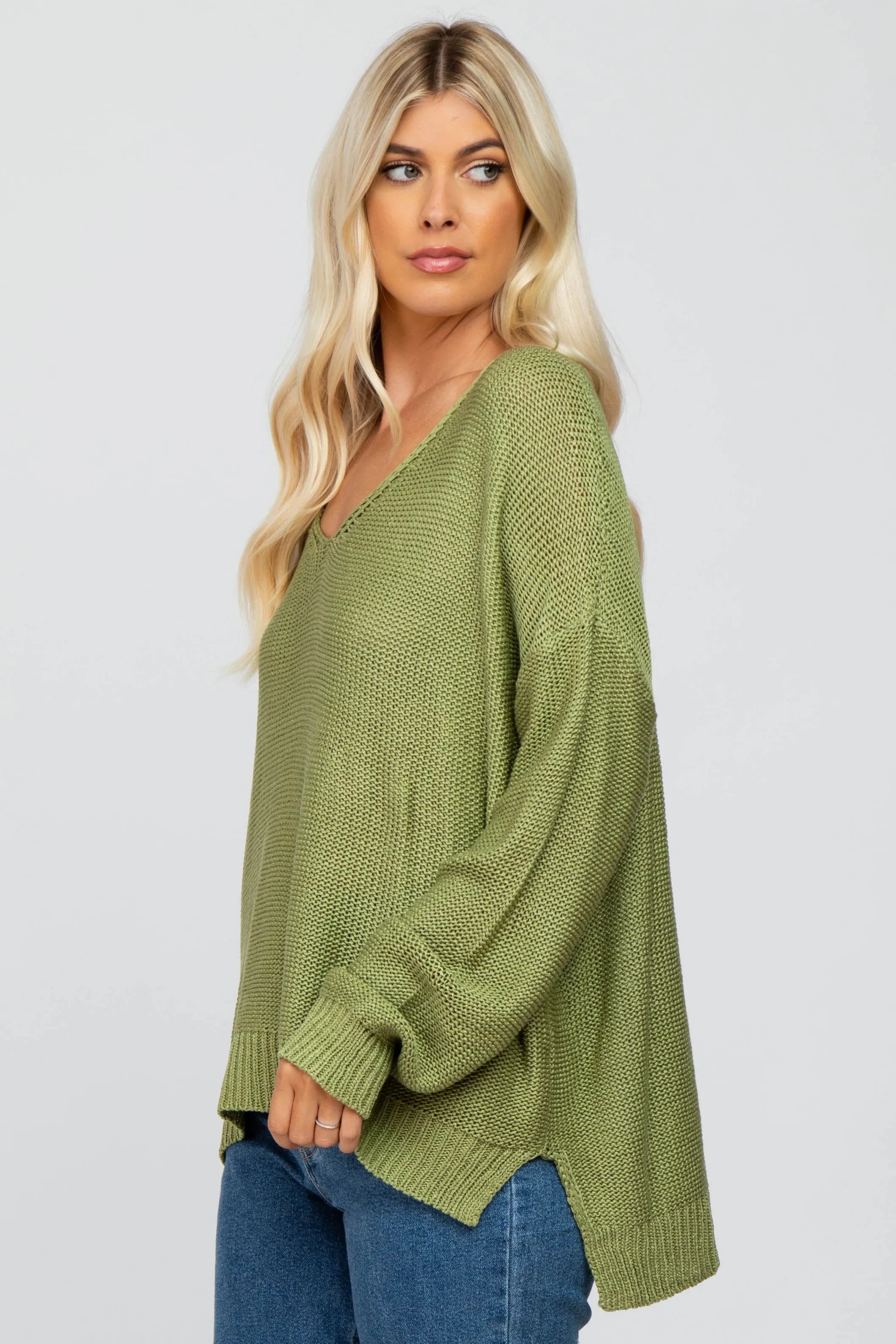 Light Olive Side Slit Knit Sweater sold by Pinkblush product image thumbnail 3