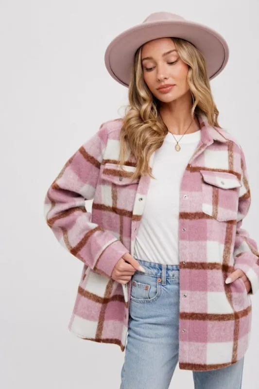 Mauve Plaid Fleece Shirt Jacket sold by Pinkblush