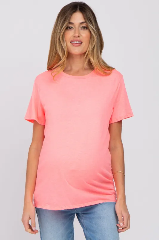 Neon Coral Oversized Short Sleeve Maternity Top sold by Pinkblush
