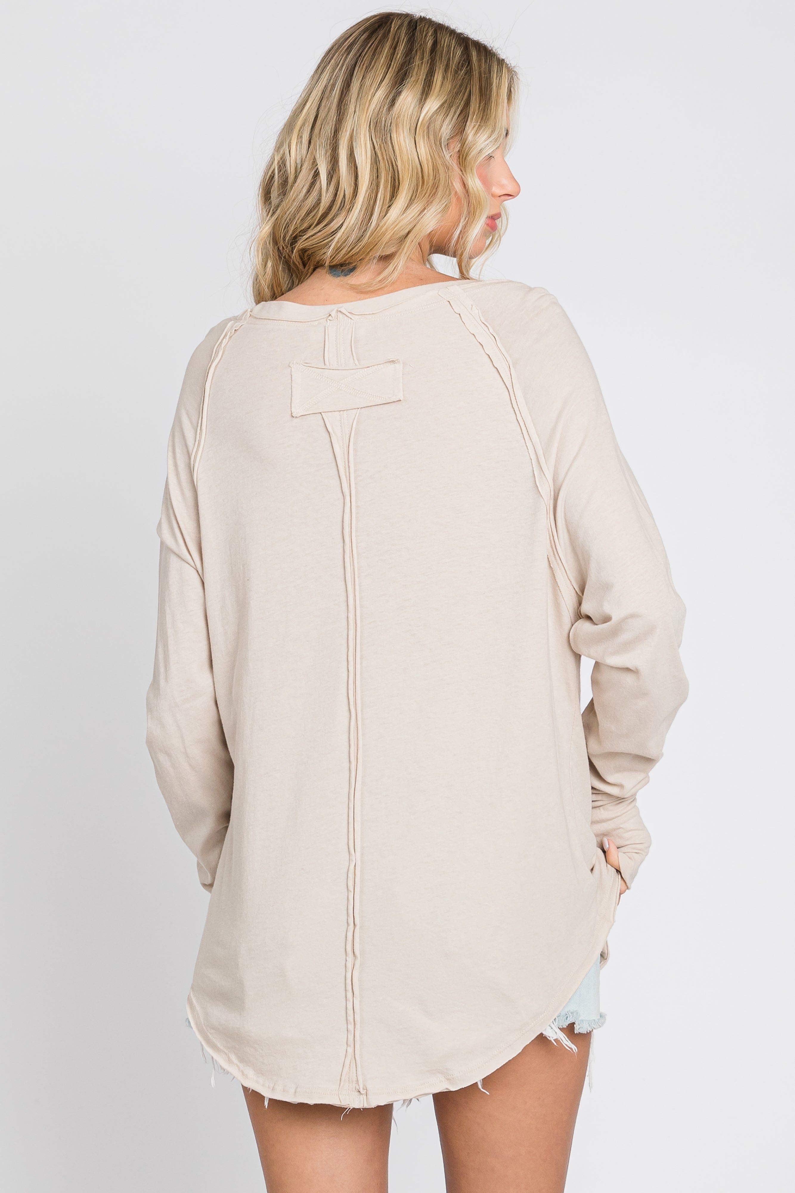 Beige Exposed Seam Long Sleeve Top sold by Pinkblush product image thumbnail 3