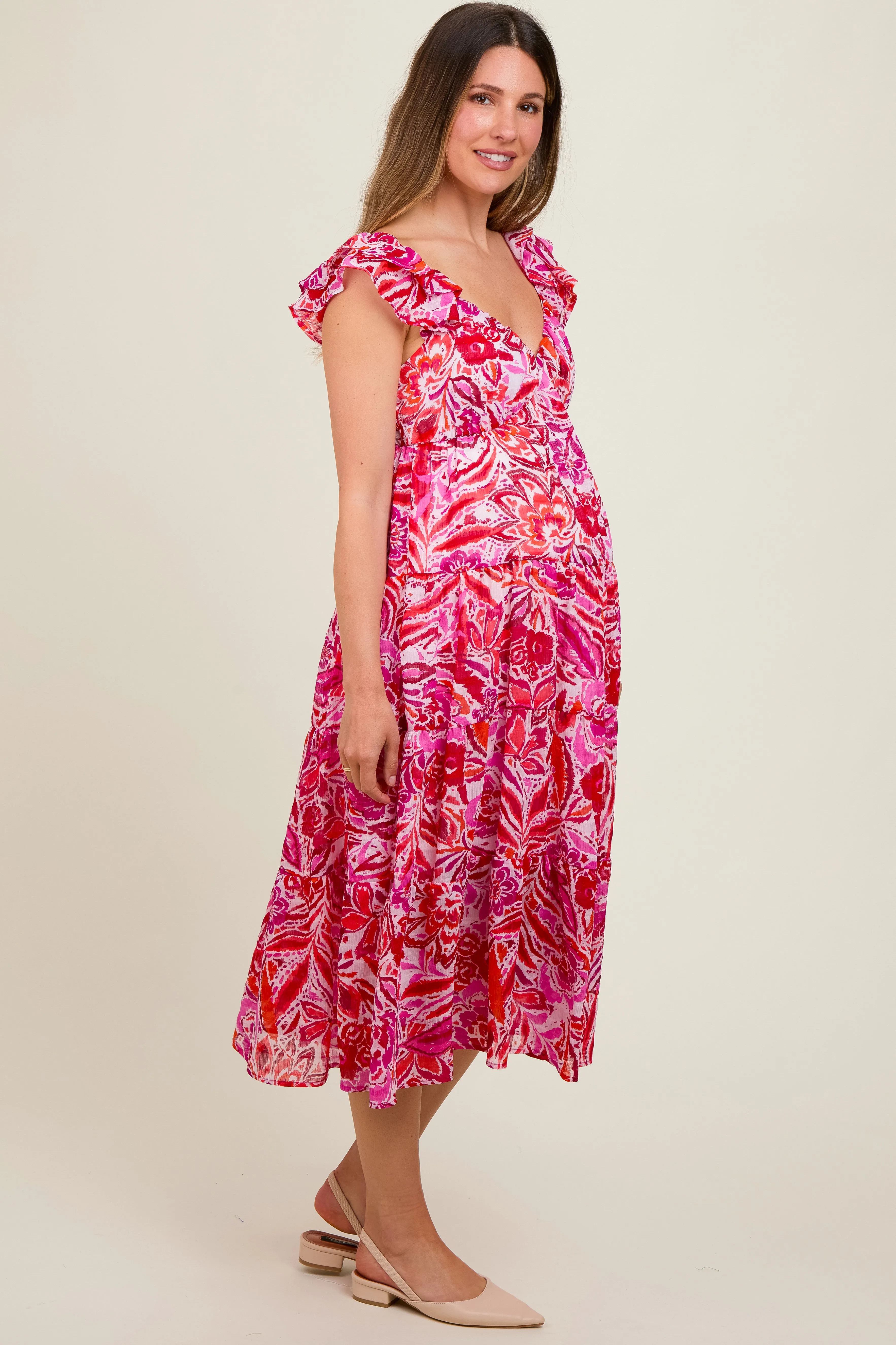 Fuchsia Floral Flutter Sleeve Maternity Dress sold by Pinkblush product image thumbnail 3