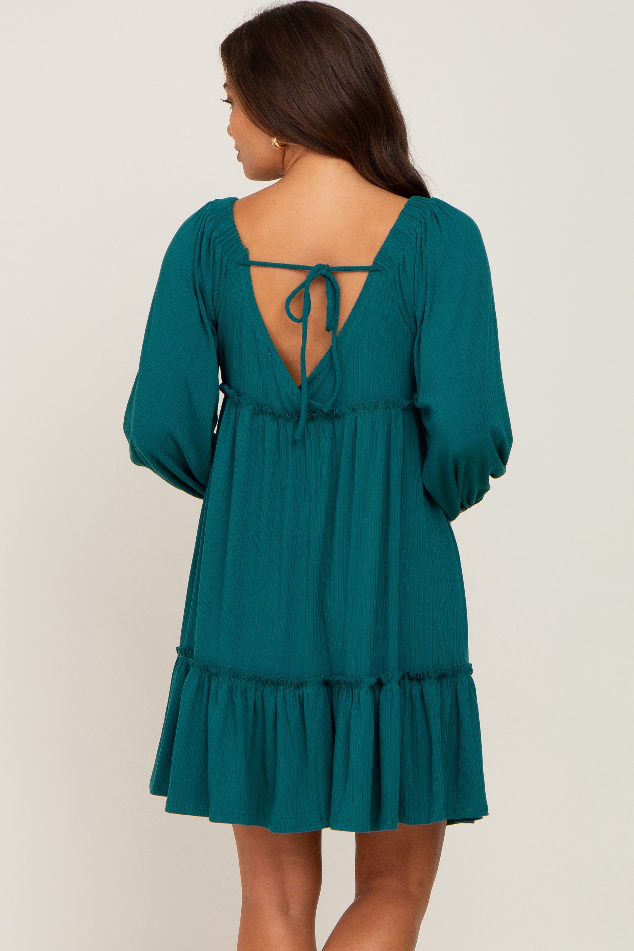Teal Ribbed Tied Back Maternity Mini Dress sold by Pinkblush product image thumbnail 4