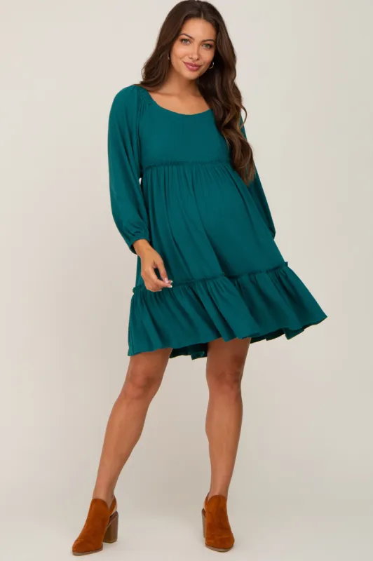 Teal Ribbed Tied Back Maternity Mini Dress sold by Pinkblush