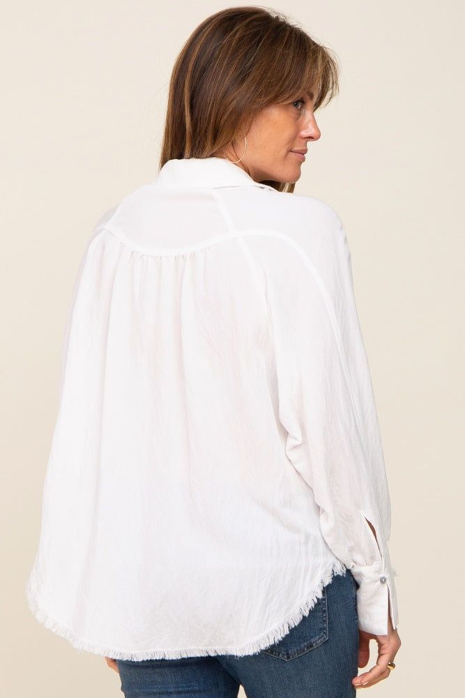 White Button-Down Raw Hem Blouse sold by Pinkblush product image thumbnail 3