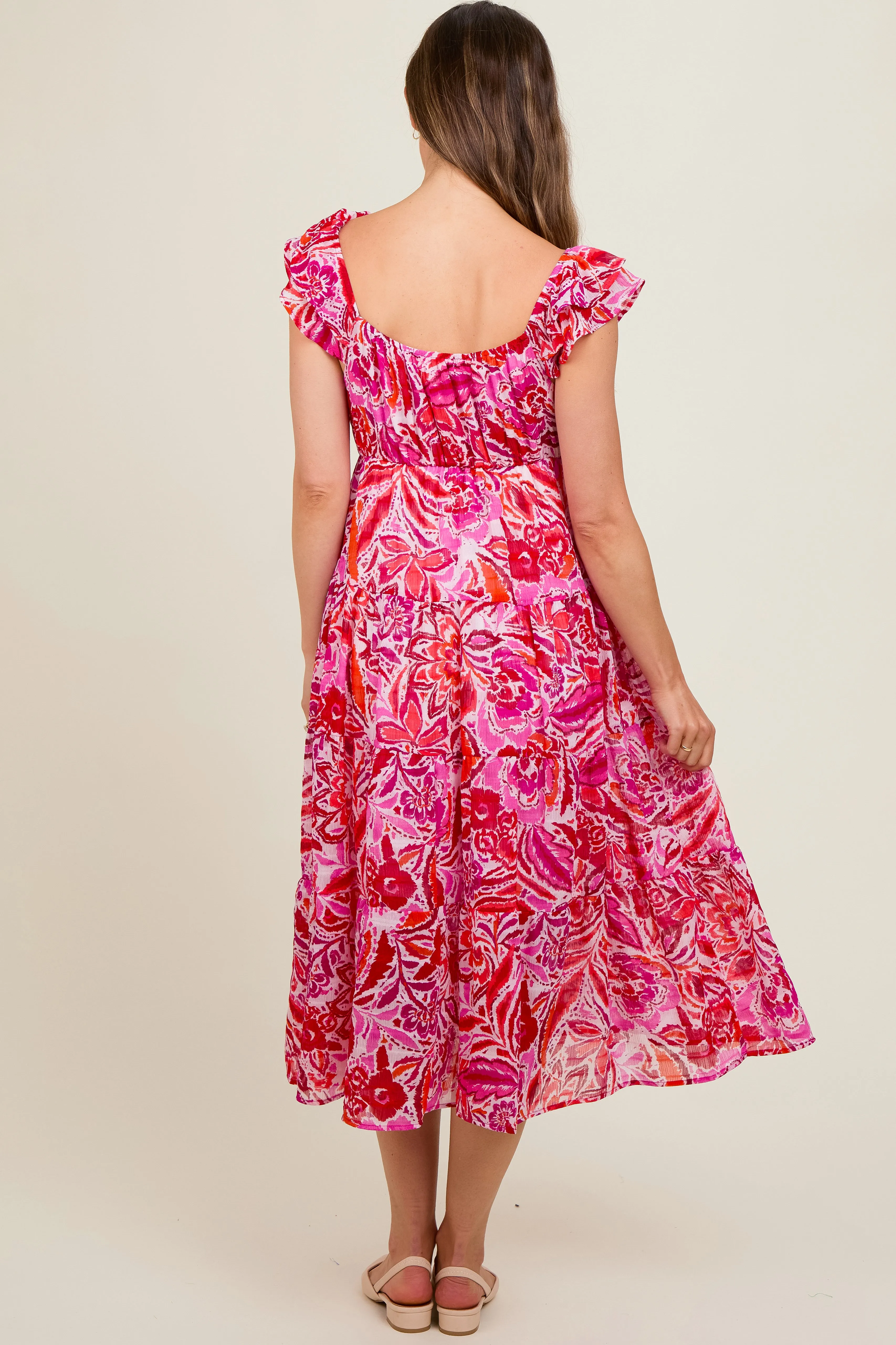 Fuchsia Floral Flutter Sleeve Maternity Dress sold by Pinkblush product image thumbnail 4