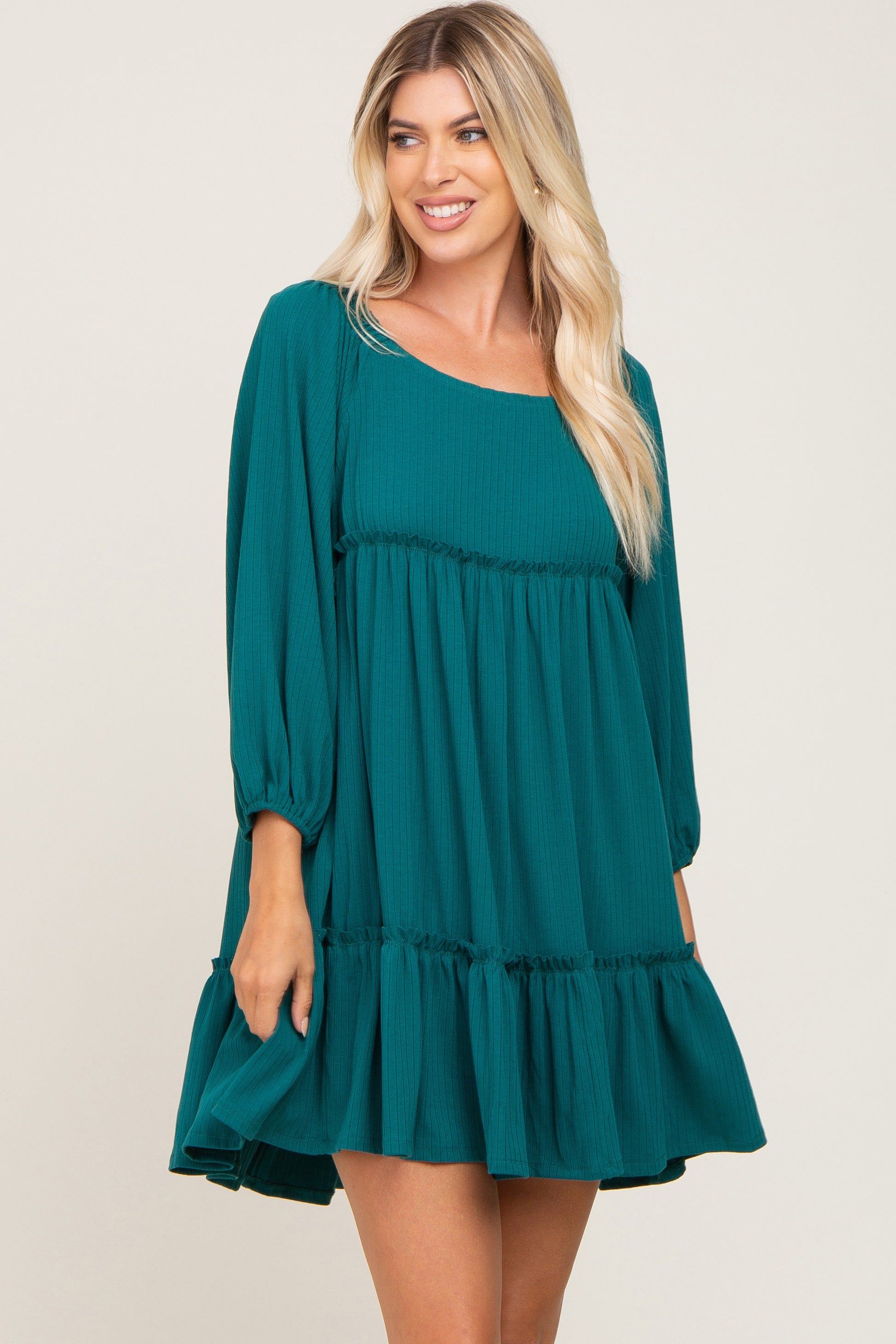 Teal Ribbed Tied Back Maternity Mini Dress sold by Pinkblush product image thumbnail 5