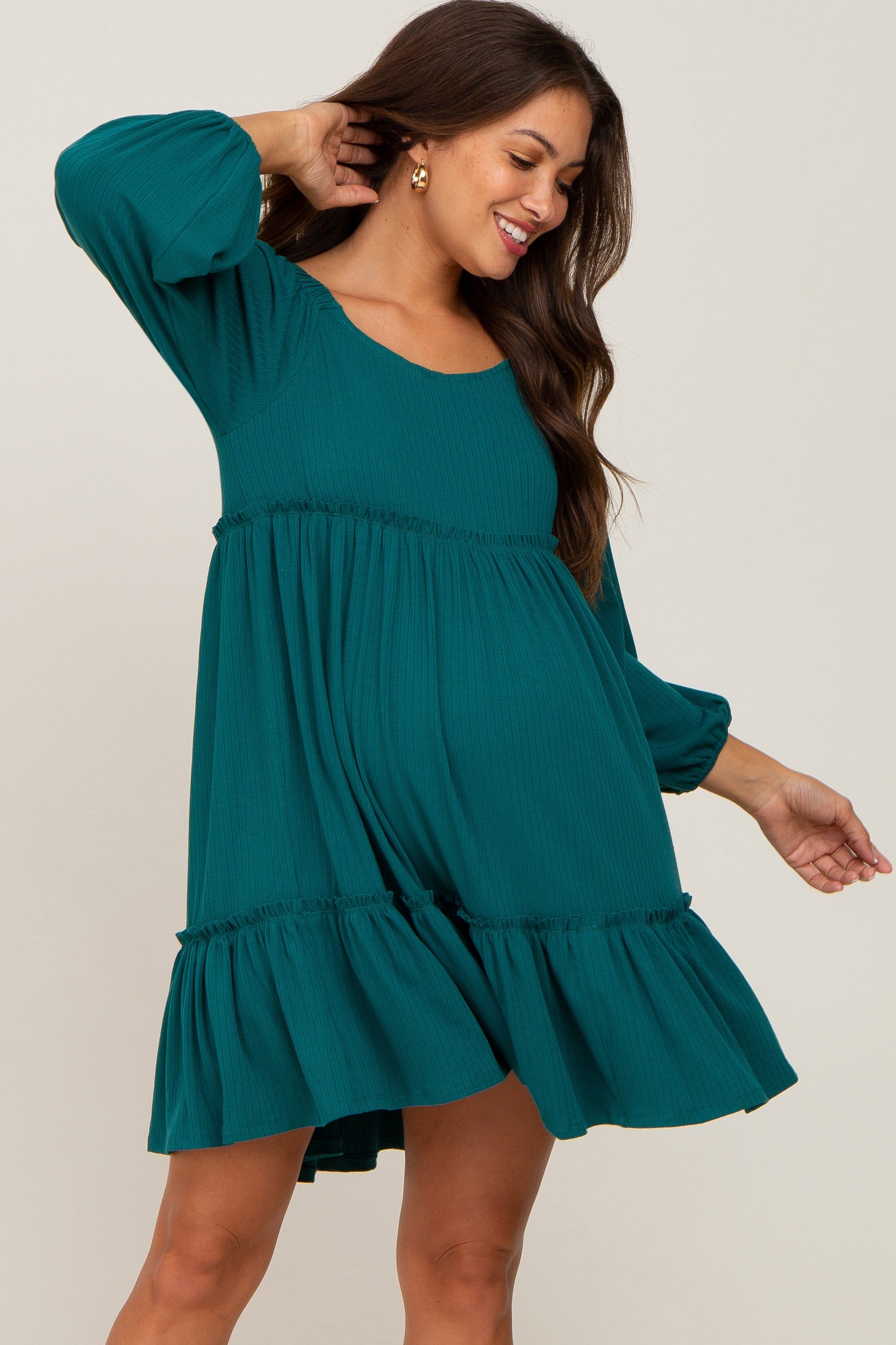 Teal Ribbed Tied Back Maternity Mini Dress sold by Pinkblush product image thumbnail 2