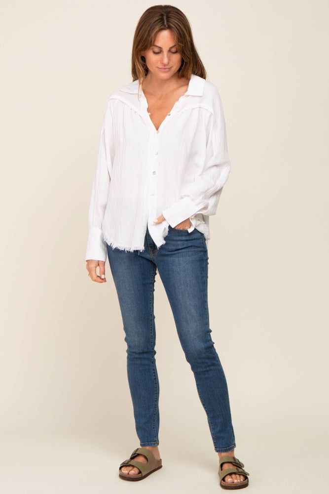 White Button-Down Raw Hem Blouse sold by Pinkblush product image thumbnail 4