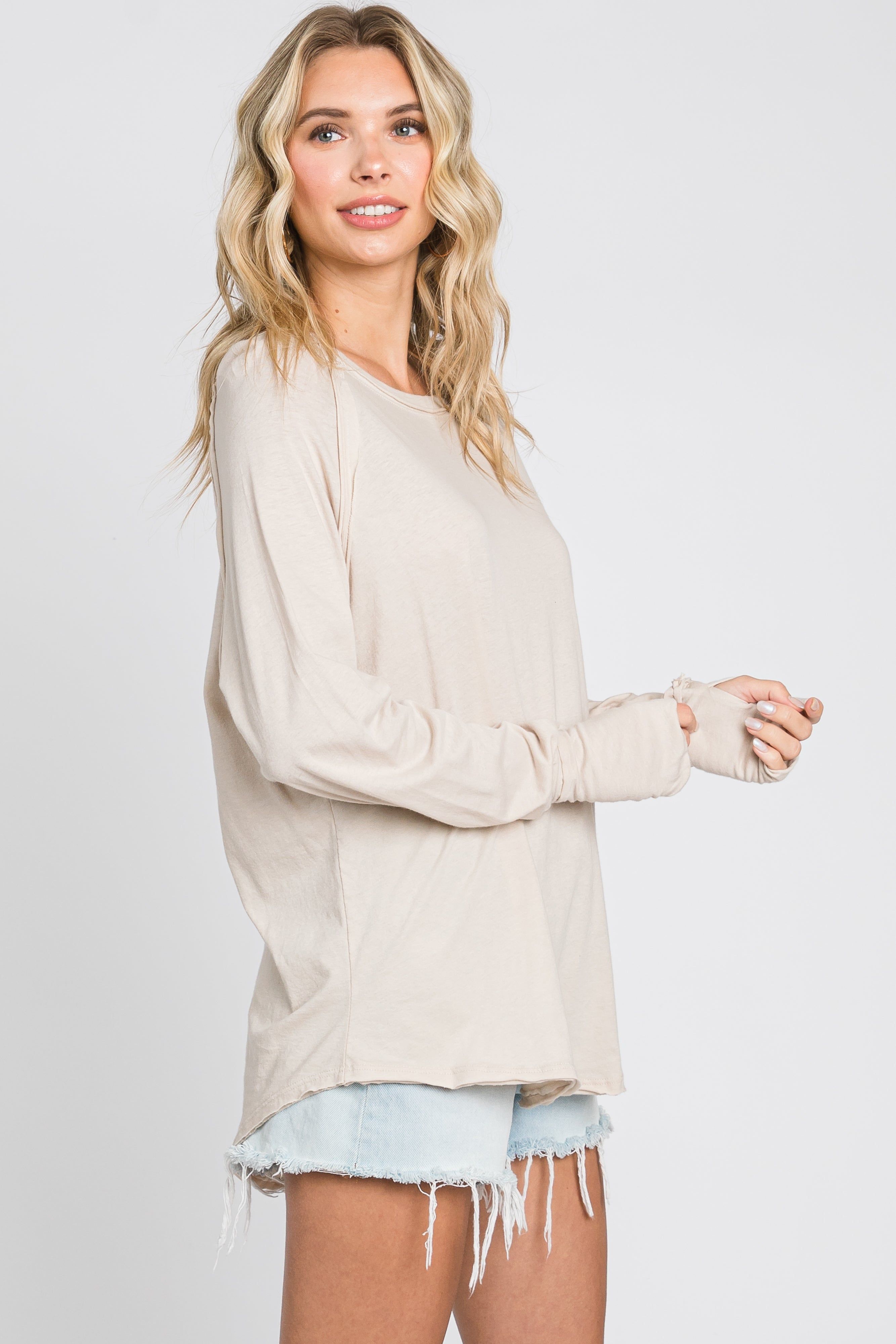 Beige Exposed Seam Long Sleeve Top sold by Pinkblush product image thumbnail 2