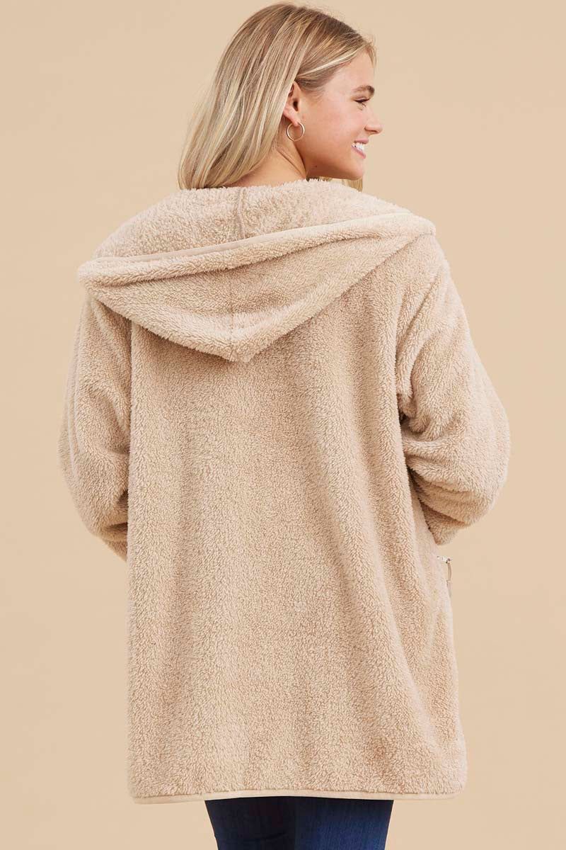 Beige Fuzzy Knit Hooded Jacket sold by Pinkblush product image thumbnail 3
