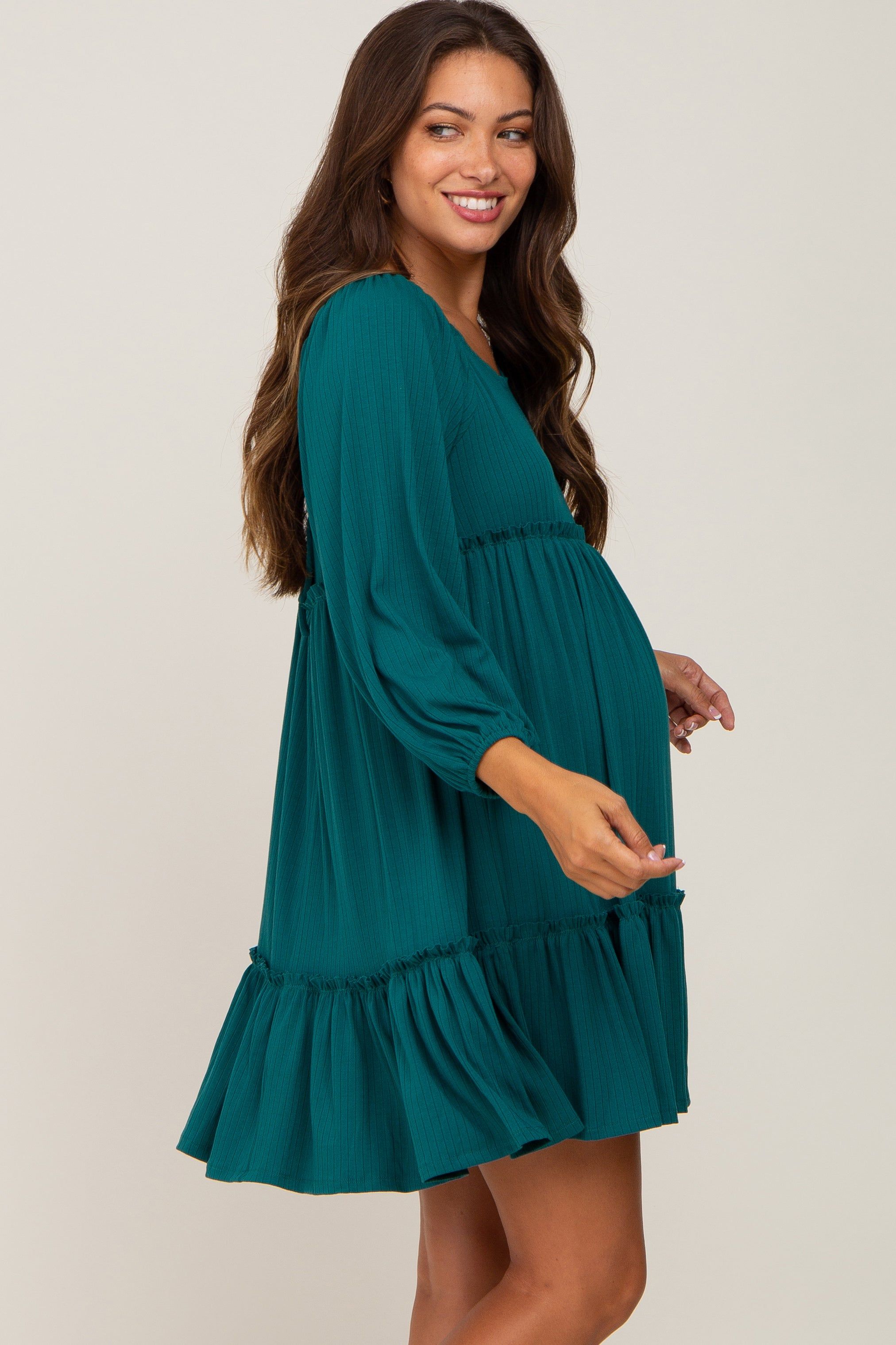 Teal Ribbed Tied Back Maternity Mini Dress sold by Pinkblush product image thumbnail 3