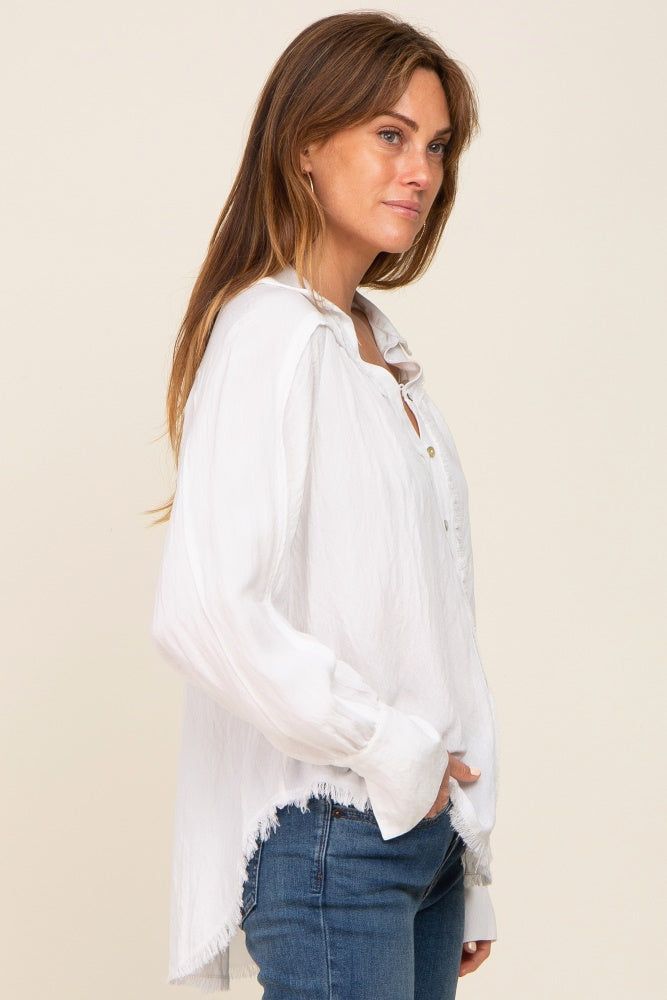 White Button-Down Raw Hem Blouse sold by Pinkblush product image thumbnail 2