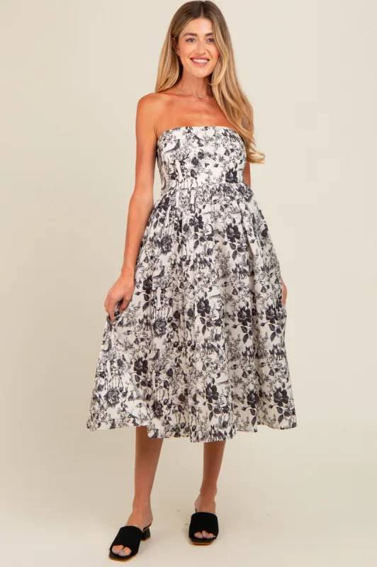 Black Floral Strapless Maternity Midi Dress sold by Pinkblush